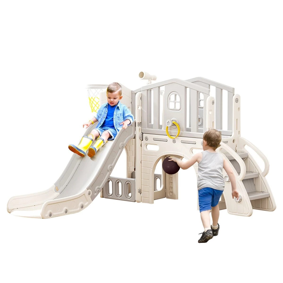 4 Kidbot 7 in 1 Kids Slide Set Ladder Basketball Hoop Playground, 4 of 4