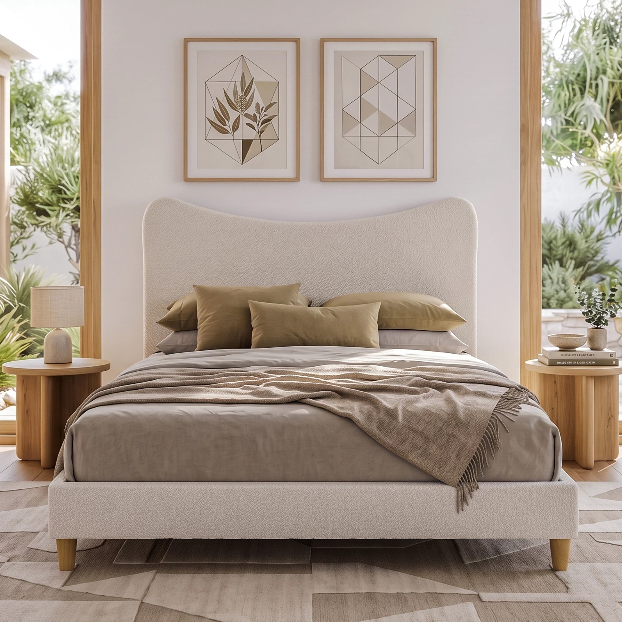 8 Artiss Bed Frame with Boucle Headboard, 300kg Capacity - Double Bed - Beige, 8 of 10