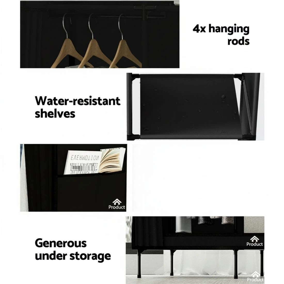 7 Artiss Portable Clothes Closet Large Wardrobe With Shelf Hanging Storage Dustproof Space Saving Easy Assembly - Black, 7 of 8