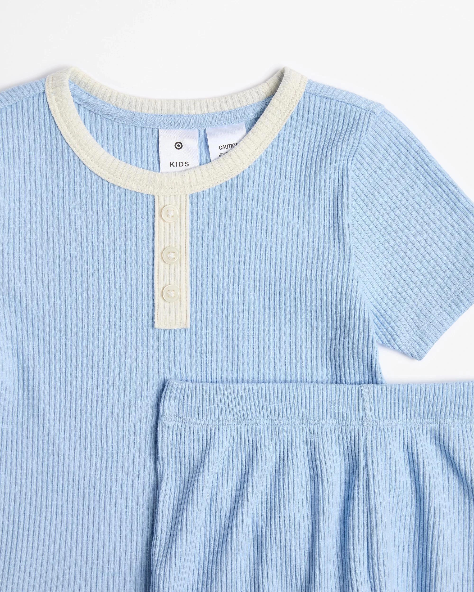 5 Target Younger Boys Henley Slub Rib Knit Pajama Set BLUE, 5 of 6