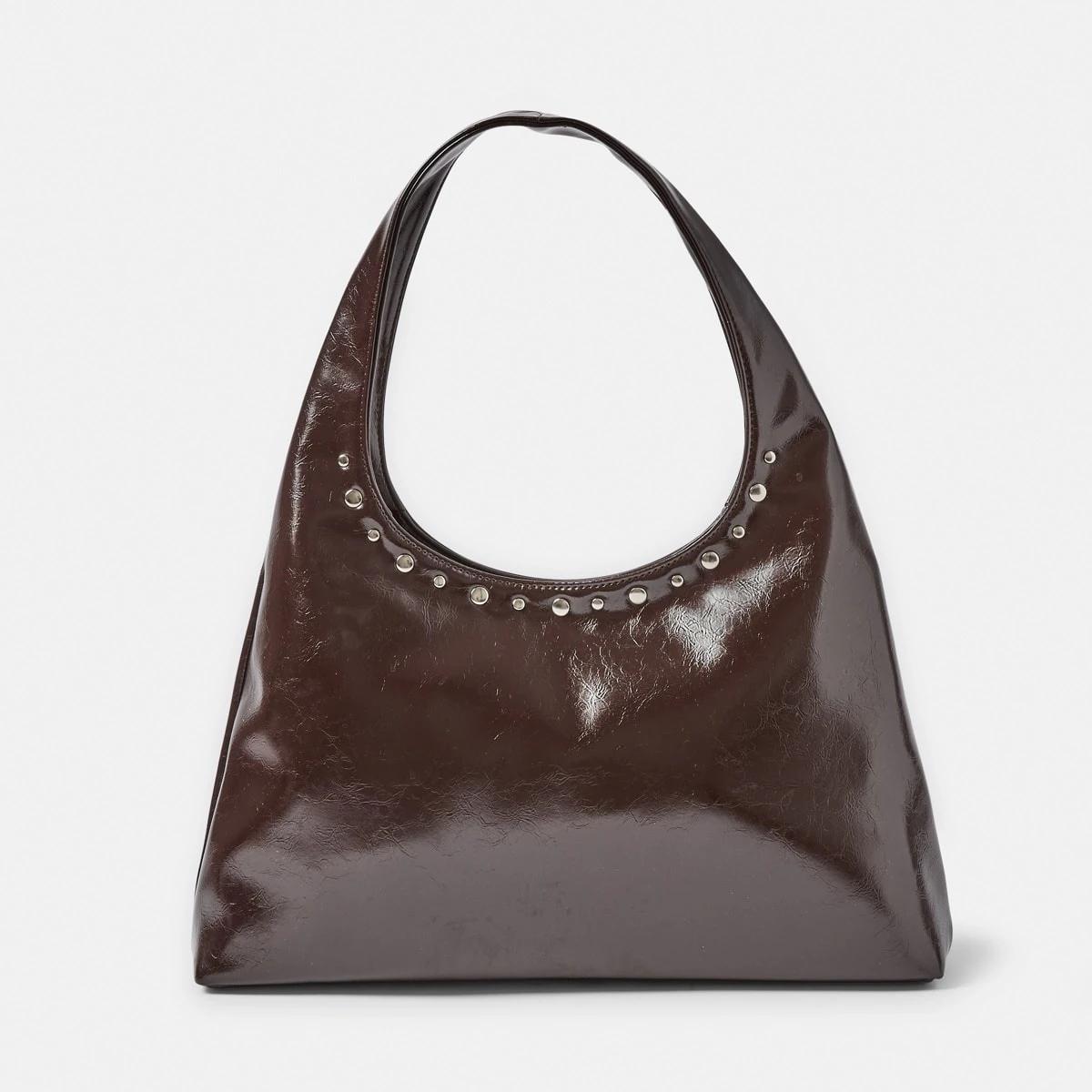 1 Stud Shoulder Bag Choc Plum, 1 of 10
