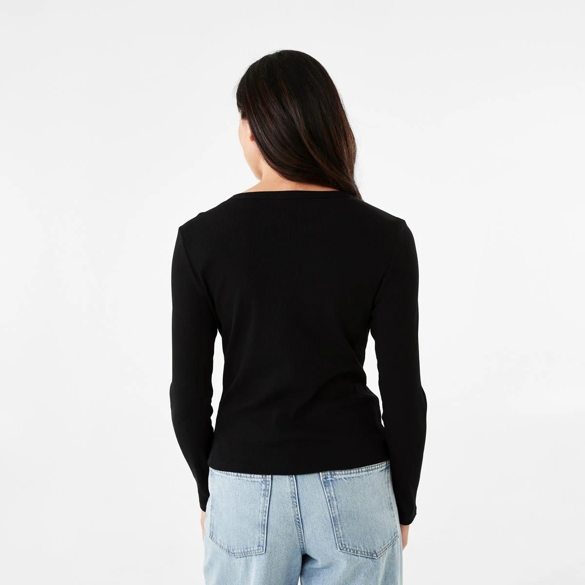 4 Long Sleeve Rib Crew T-shirt Black, 4 of 6