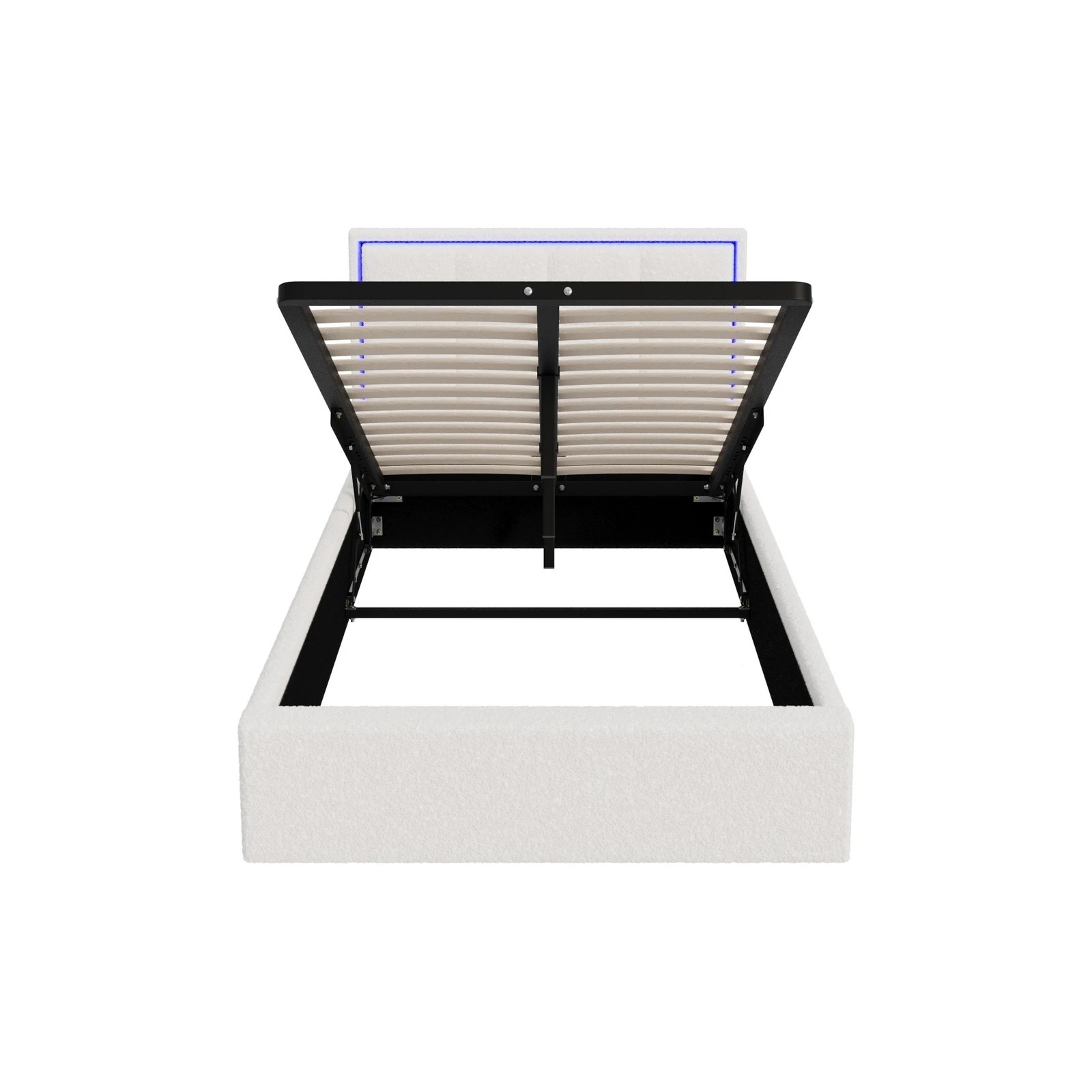 6 Oikiture Bed Frame King Single Size RGB LED Gas Lift Storage Base White Boucle - White, 6 of 9