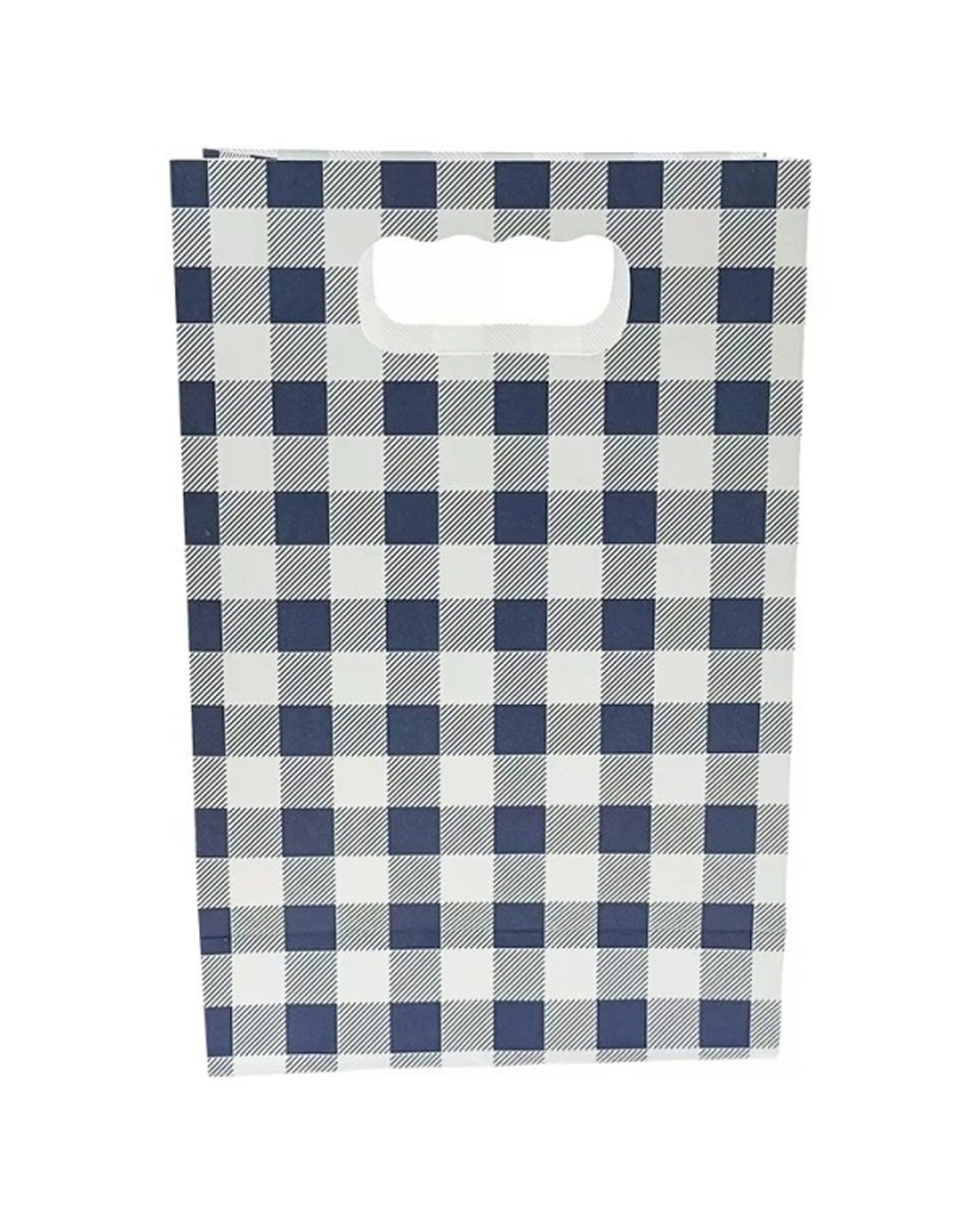2 Party Maker 6pc Gingham Paper Gift Bags With Die Cut Handle - Blue, 2 of 2