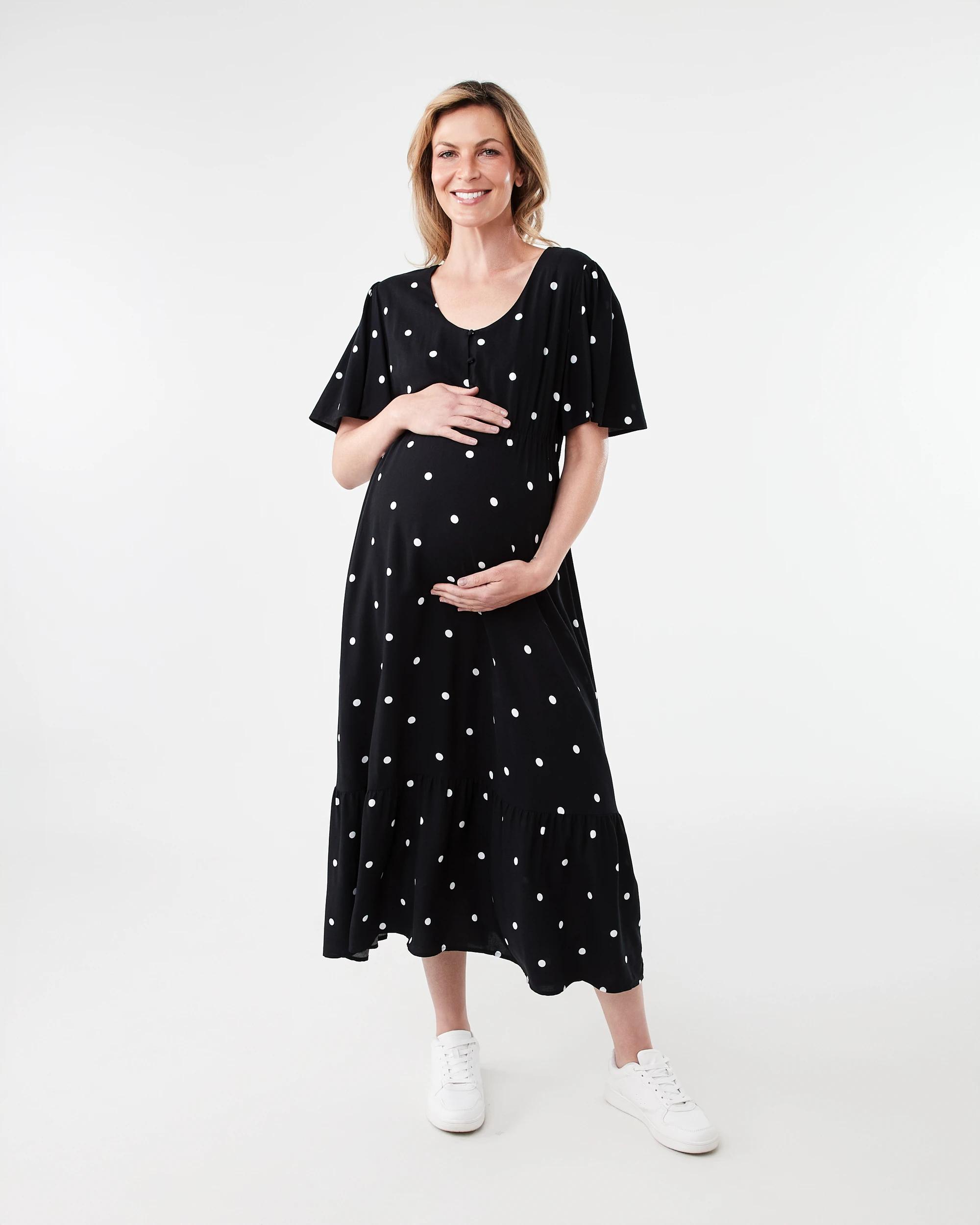 1 Maternity Short Sleeve Midi Tea Dress Spot Blk, 1 of 7