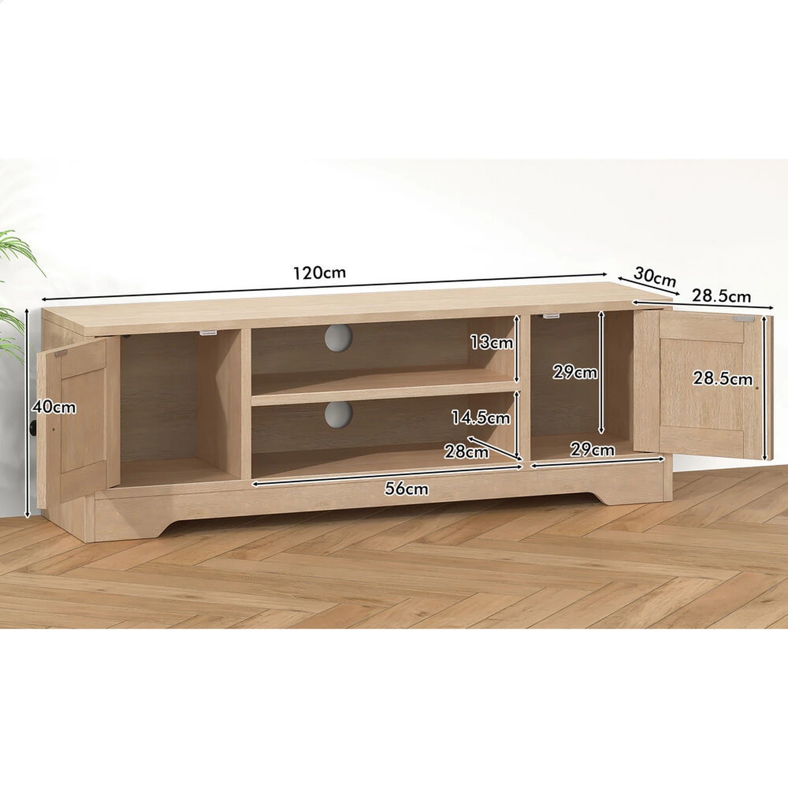 8 Alfordson TV Cabinet Entertainment Unit Stand 120cm Hamptons Storage - Wood, 8 of 10