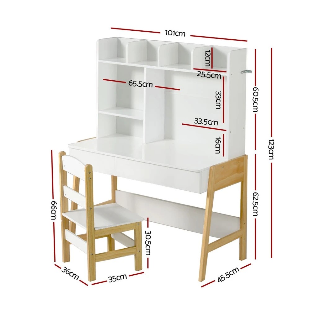 3 Keezi 2PCS Kids Table and Chairs Set Study Activity Toys Storage Desk Drawer - White, 3 of 5