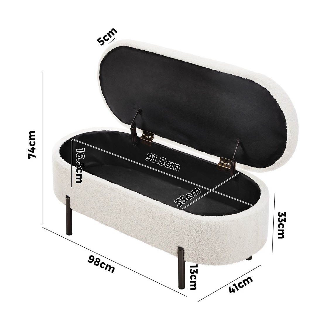 10 Oikiture Storage Ottoman Bench Oval Footstool Blanket Box Chest Toy Sherpa
 - White, 10 of 10