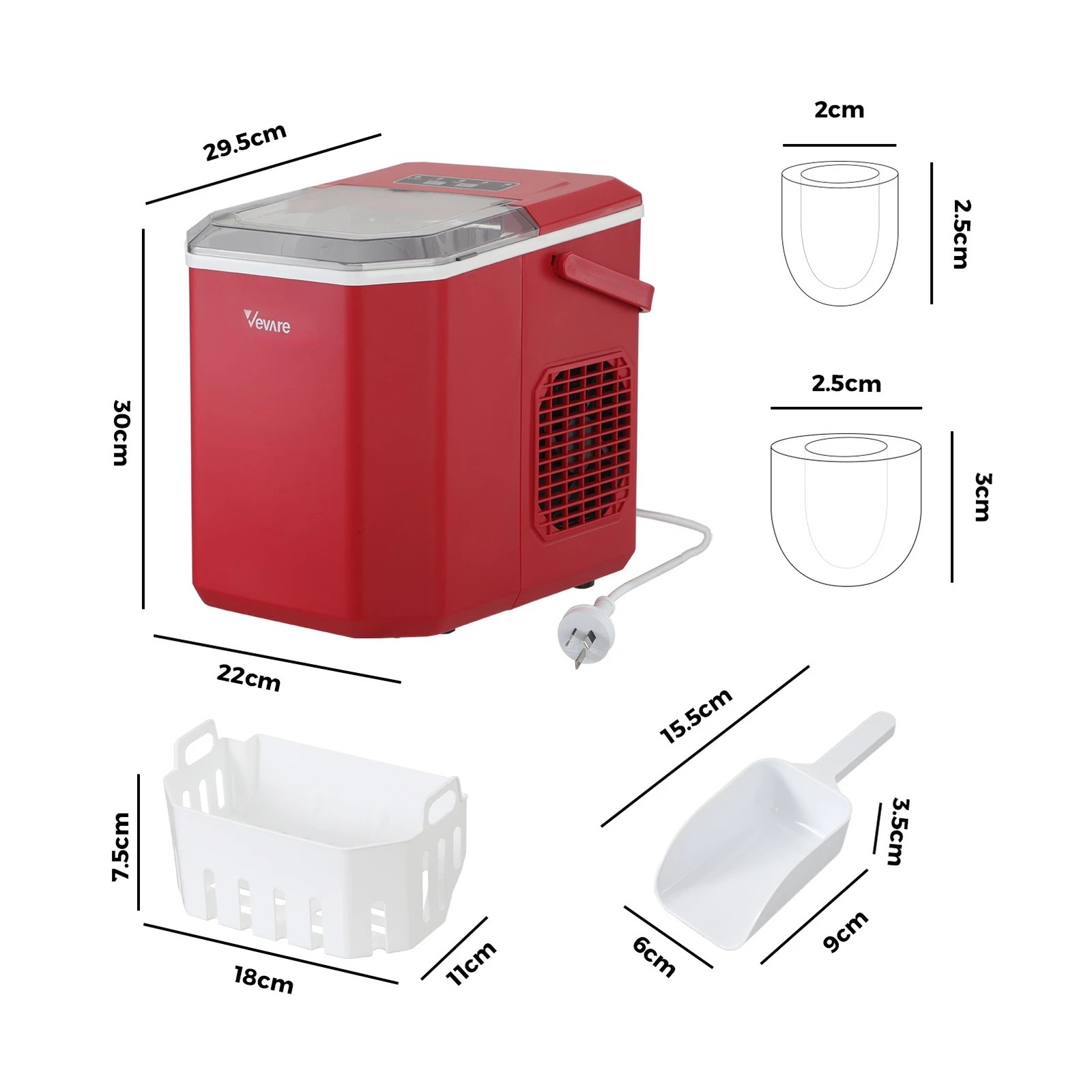 6 Vevare Portable Ice Maker Machine Ice Cube Tray With Handle 12kg Bar Home
 - Red, 6 of 6