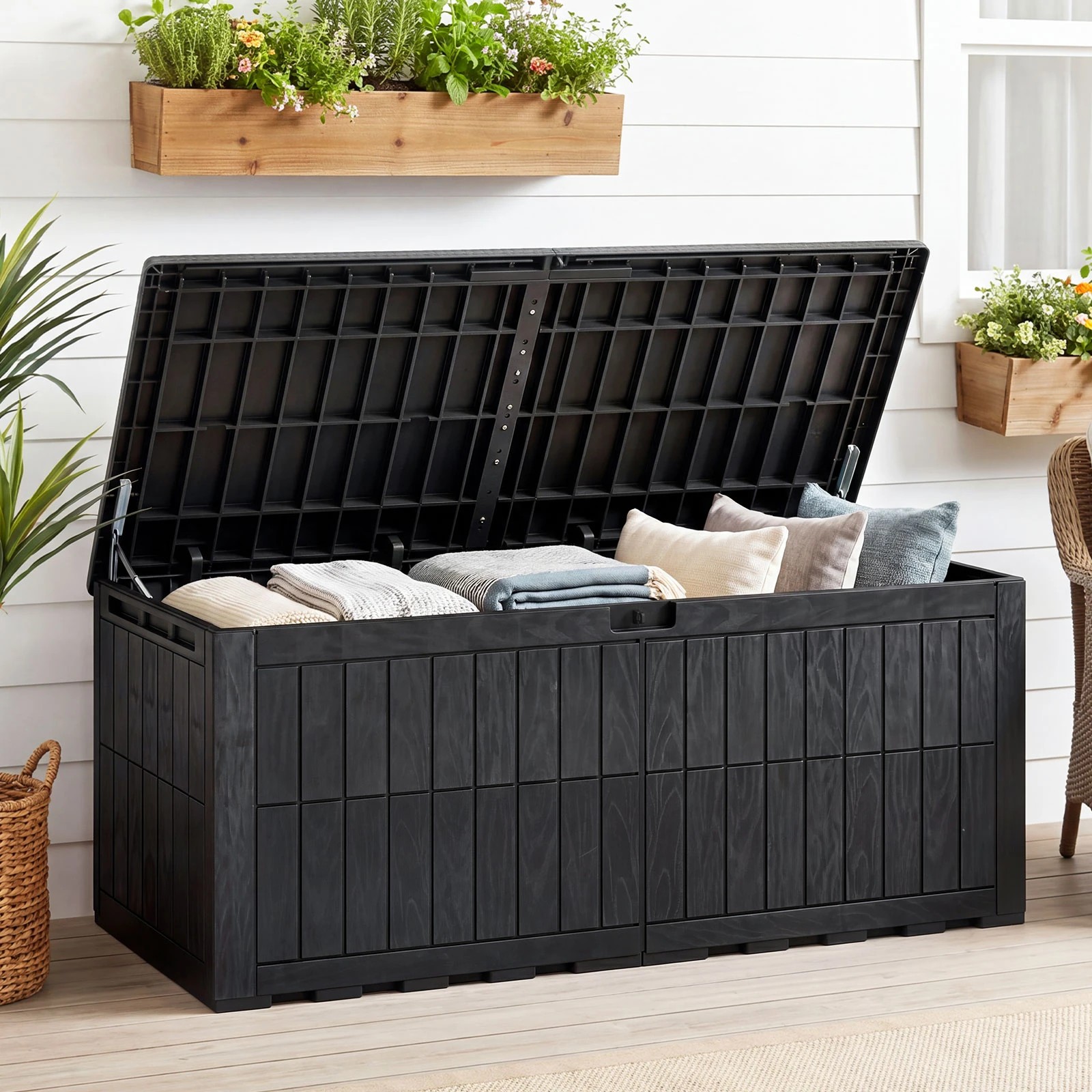 5 Costway 680L Outdoor Deck Box Patio Bench All-Weather Storage Bin w/Handles - Black, 5 of 6