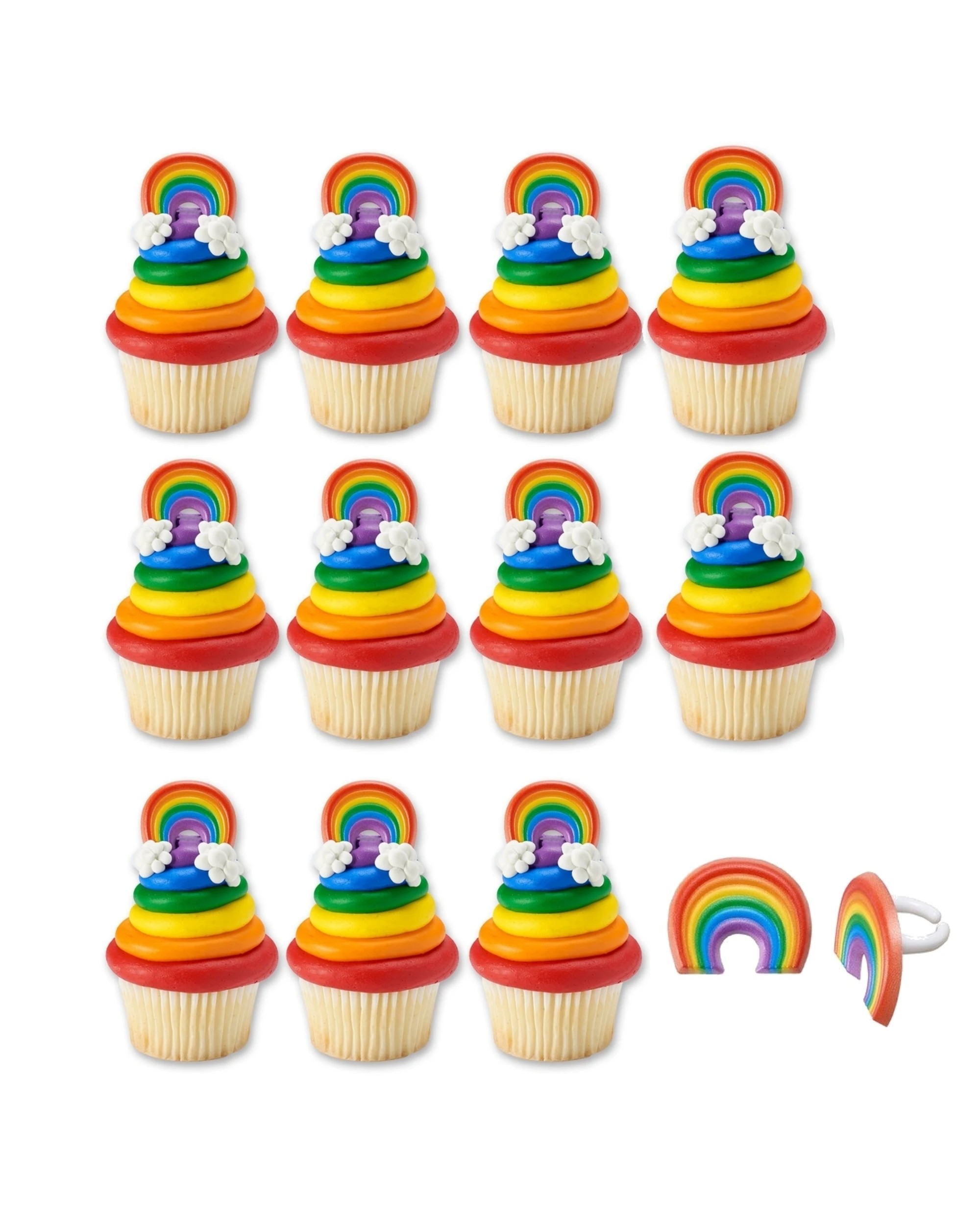 1 DecoPac Rainbow Cupcake Rings Pack of 12 - Multi, 1 of 1