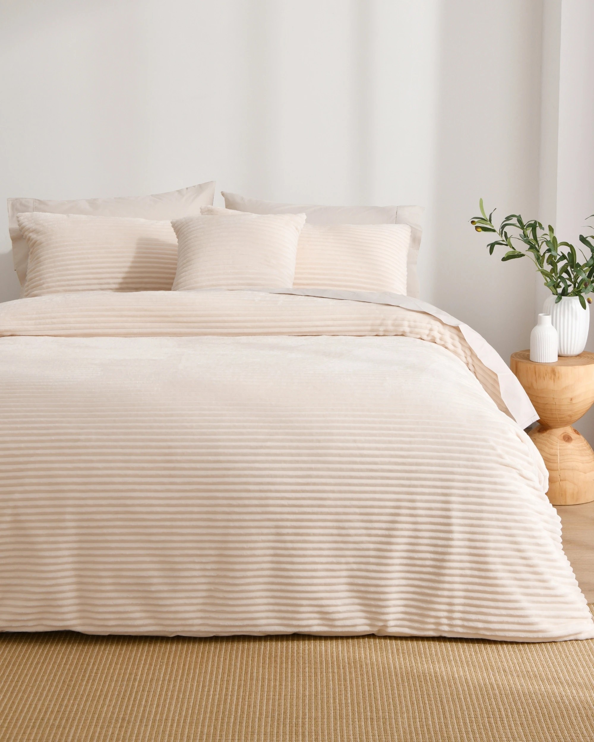 1 Dreamaker Embossed Fleece Quilt Cover Set - King Bed - Vanilla, 1 of 6
