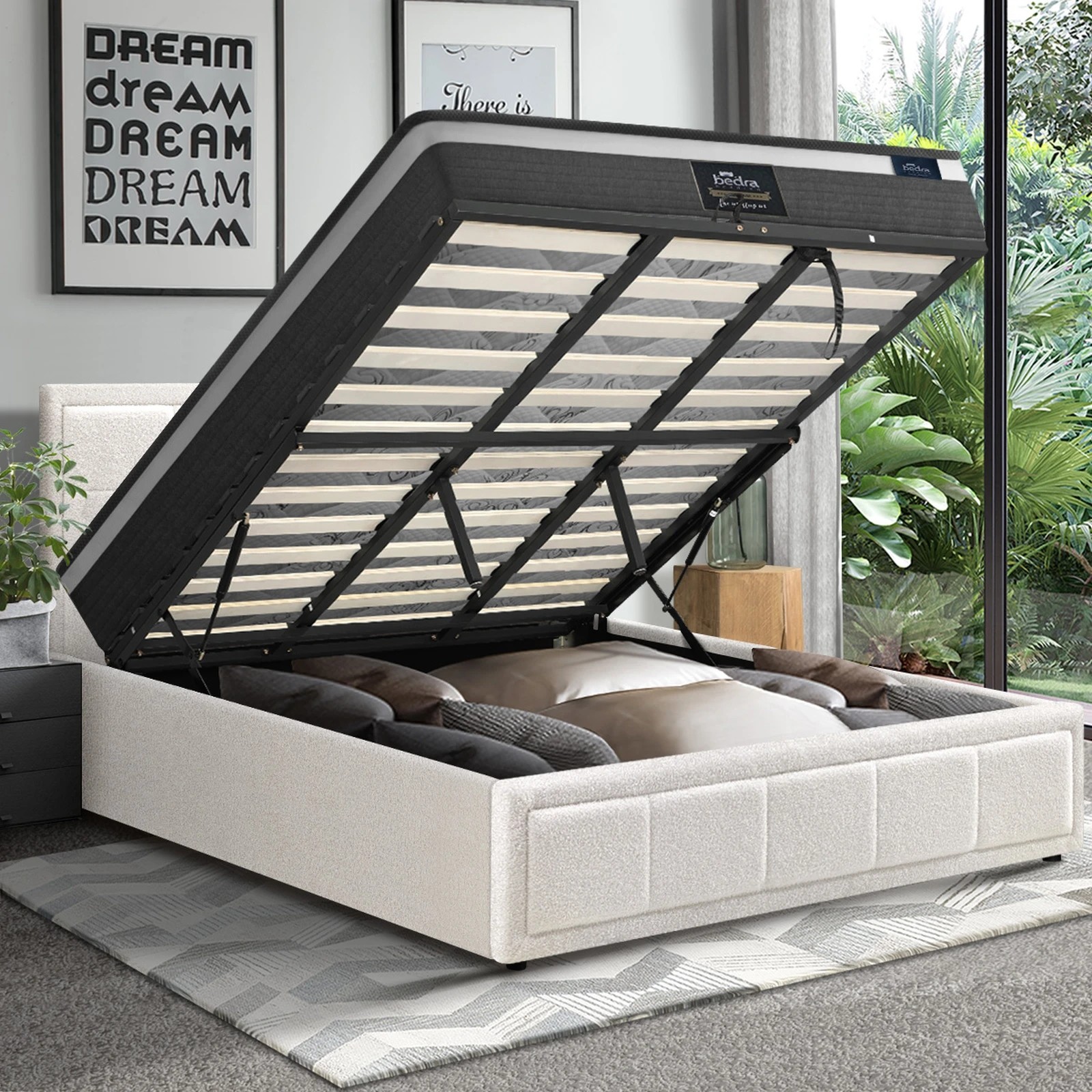 5 Oikiture Bed Frame Queen Size Gas Lift Storage With Mattress Set BOSS - White, 5 of 8