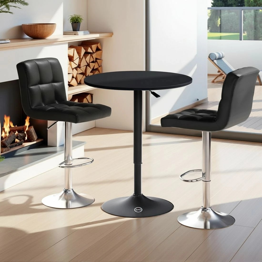 6 Artiss Bar Table and Stools Set Dining Desk Kitchen Chairs Cafe Pub - Black, 6 of 7