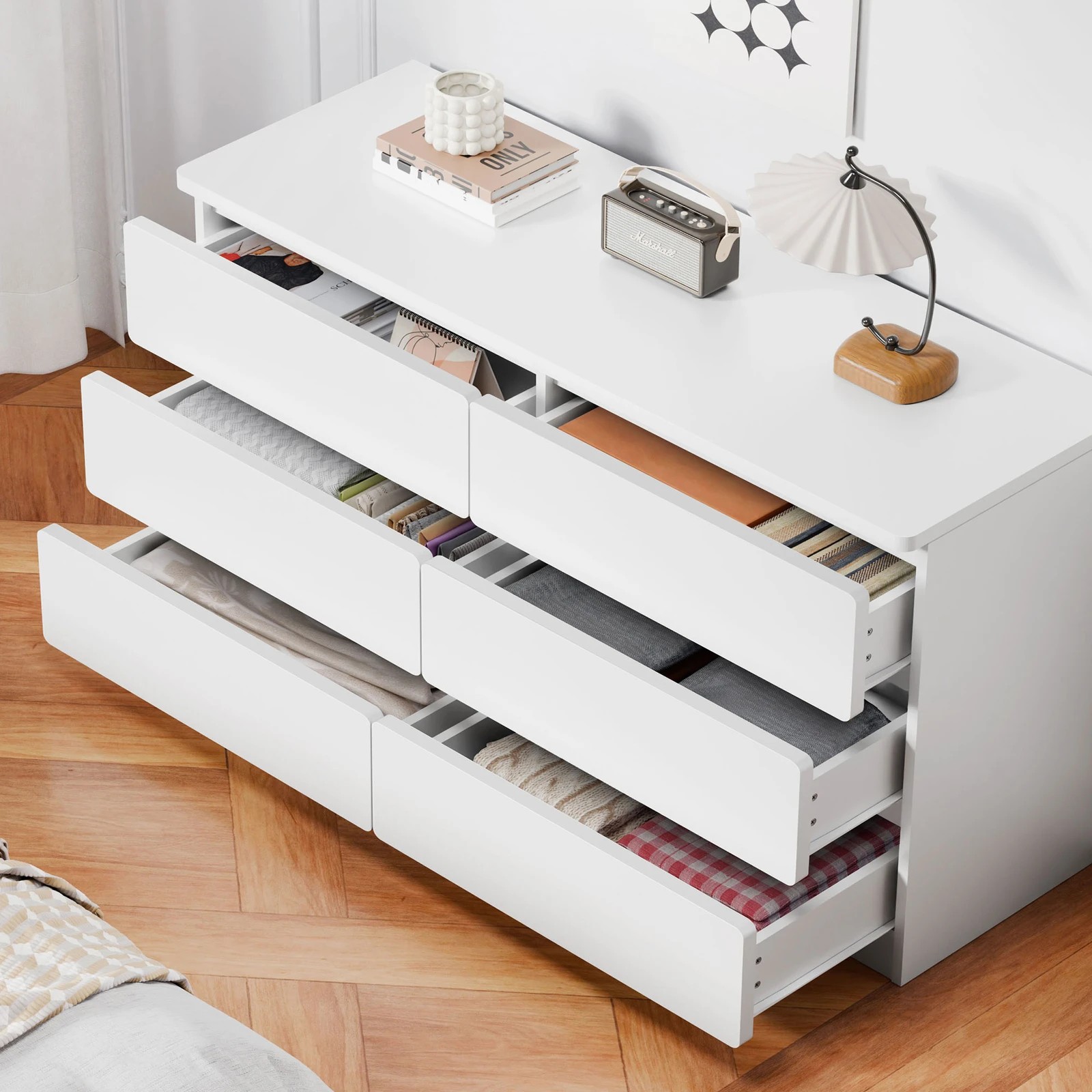 2 Alfordson 6 Chest of Drawers Minimalist Storage Cabinet Dresser - White, 2 of 10