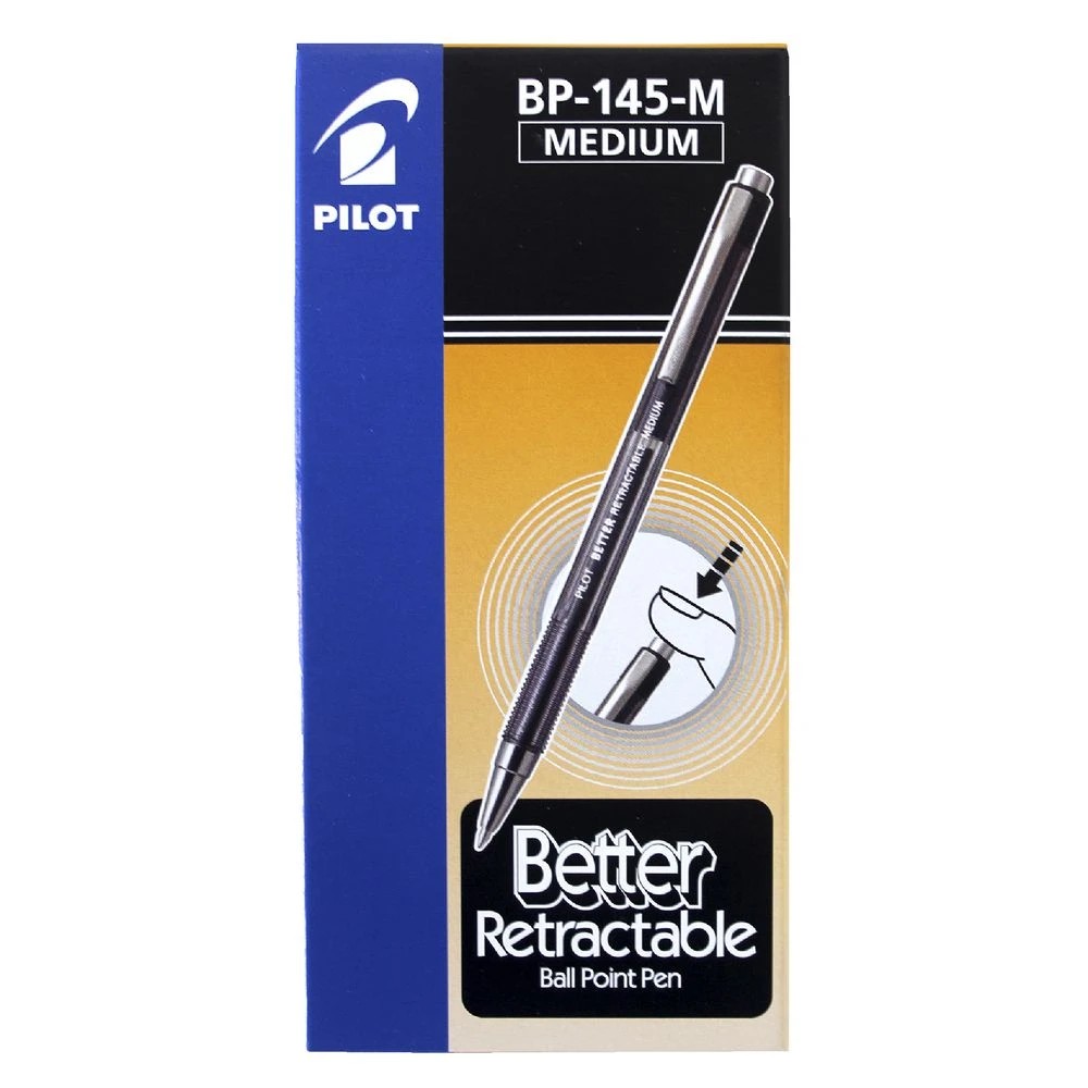 2 PILOT BP-145 Medium Retractable Ballpoint Pens Black 12 Pack, 2 of 4