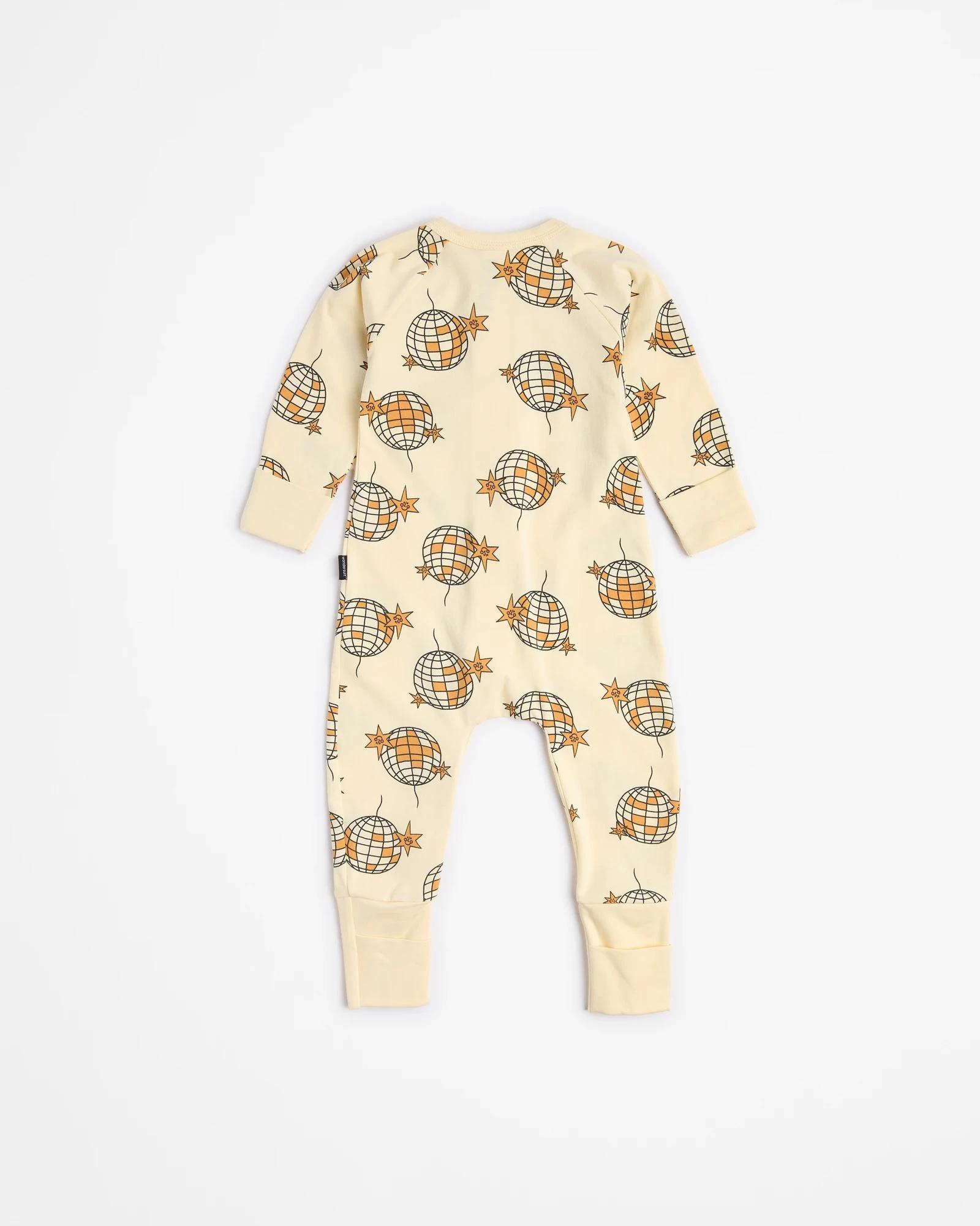 3 Bonds Baby Print Zip Wondersuit Coverall PALE YELLOW STARLIGHT DISCO, 3 of 4