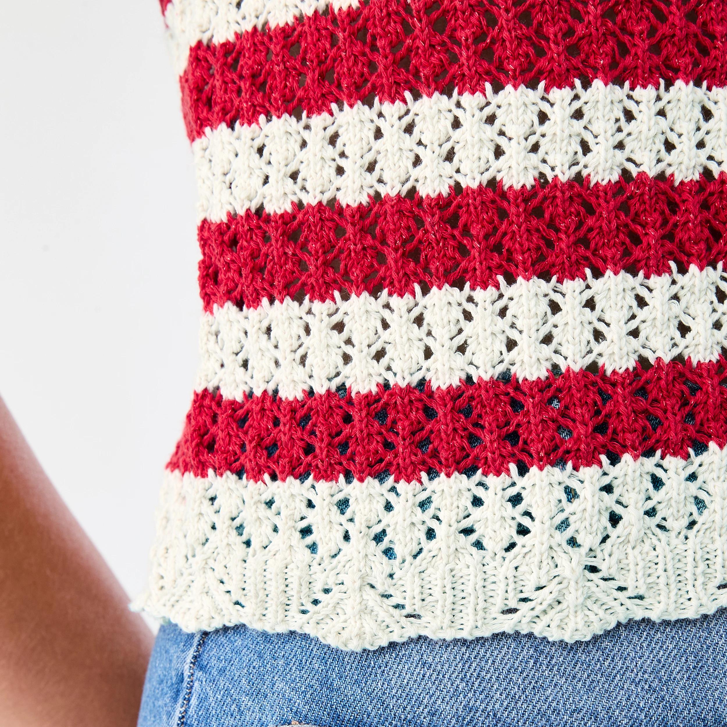 6 Square Neck Crochet Tank Berry Strp, 6 of 6