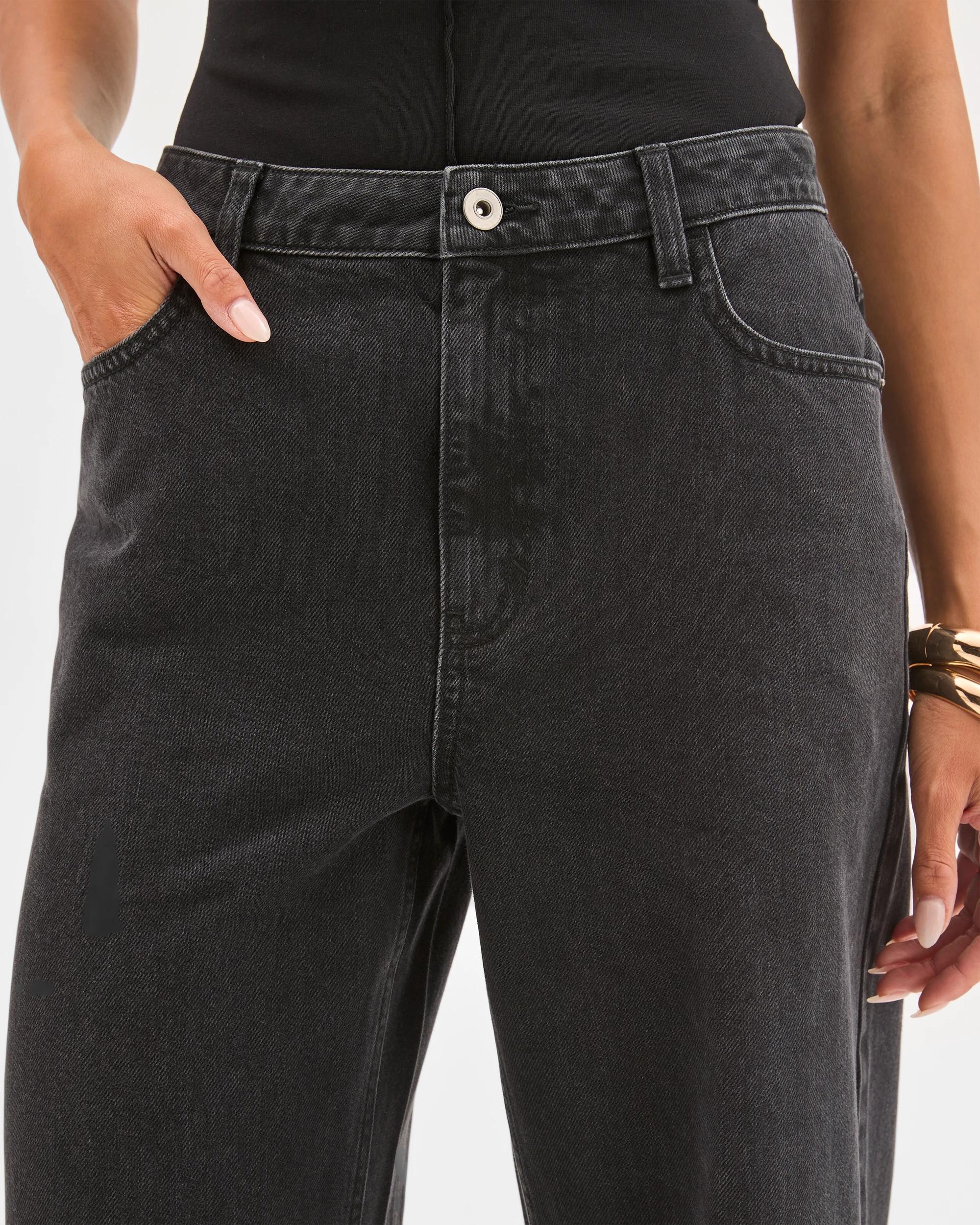 4 Lily Loves Mid Rise Wide Leg Jeans WORN BLACK, 4 of 5