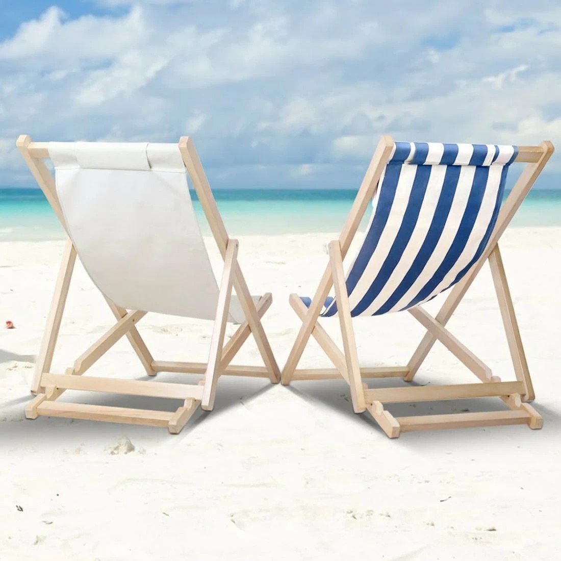 7 Gardeon Outdoor Deck Chair Wooden Sun Lounge Folding Beach Patio Furniture - Beige, 7 of 8