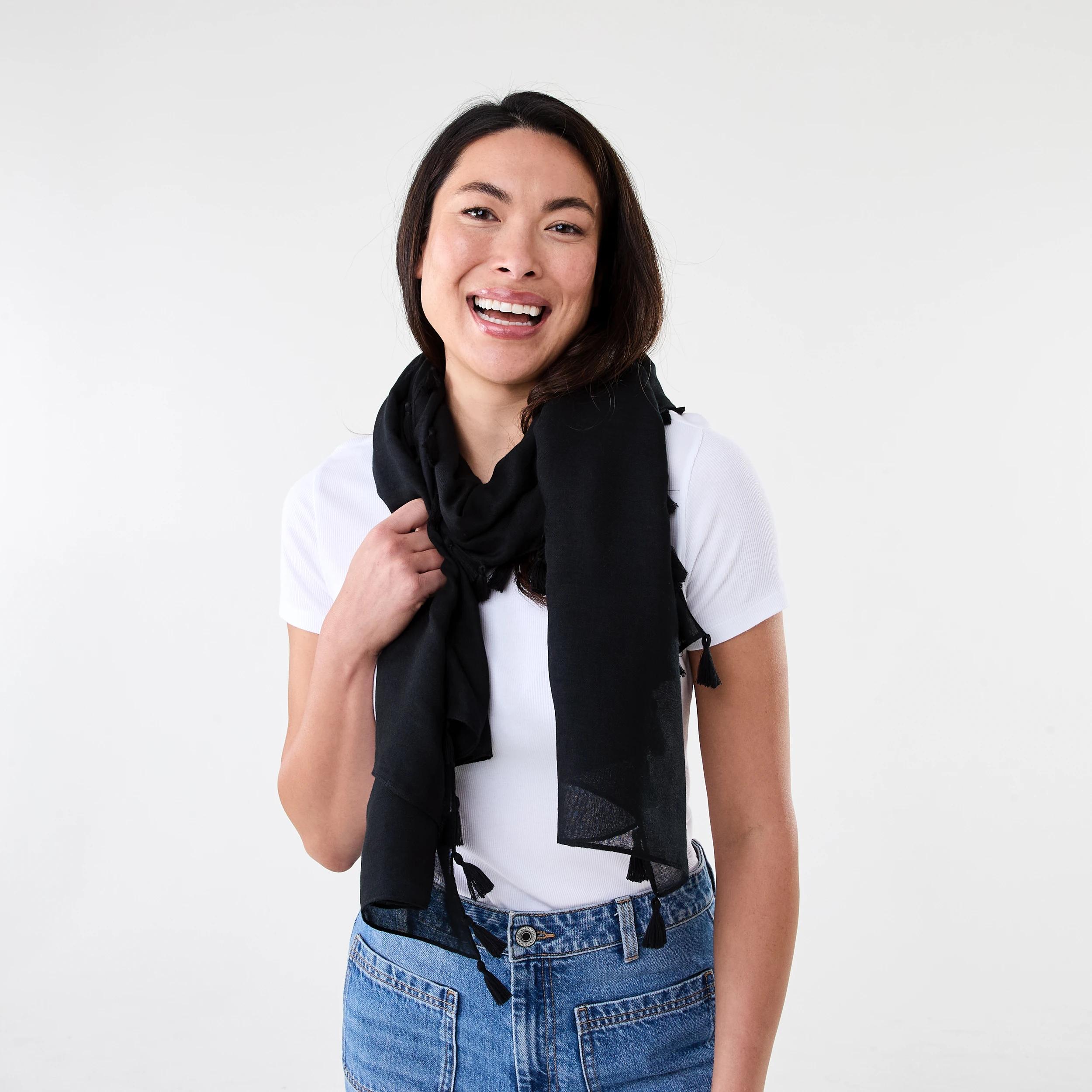 3 Tassel Lightweight Scarf Black, 3 of 3