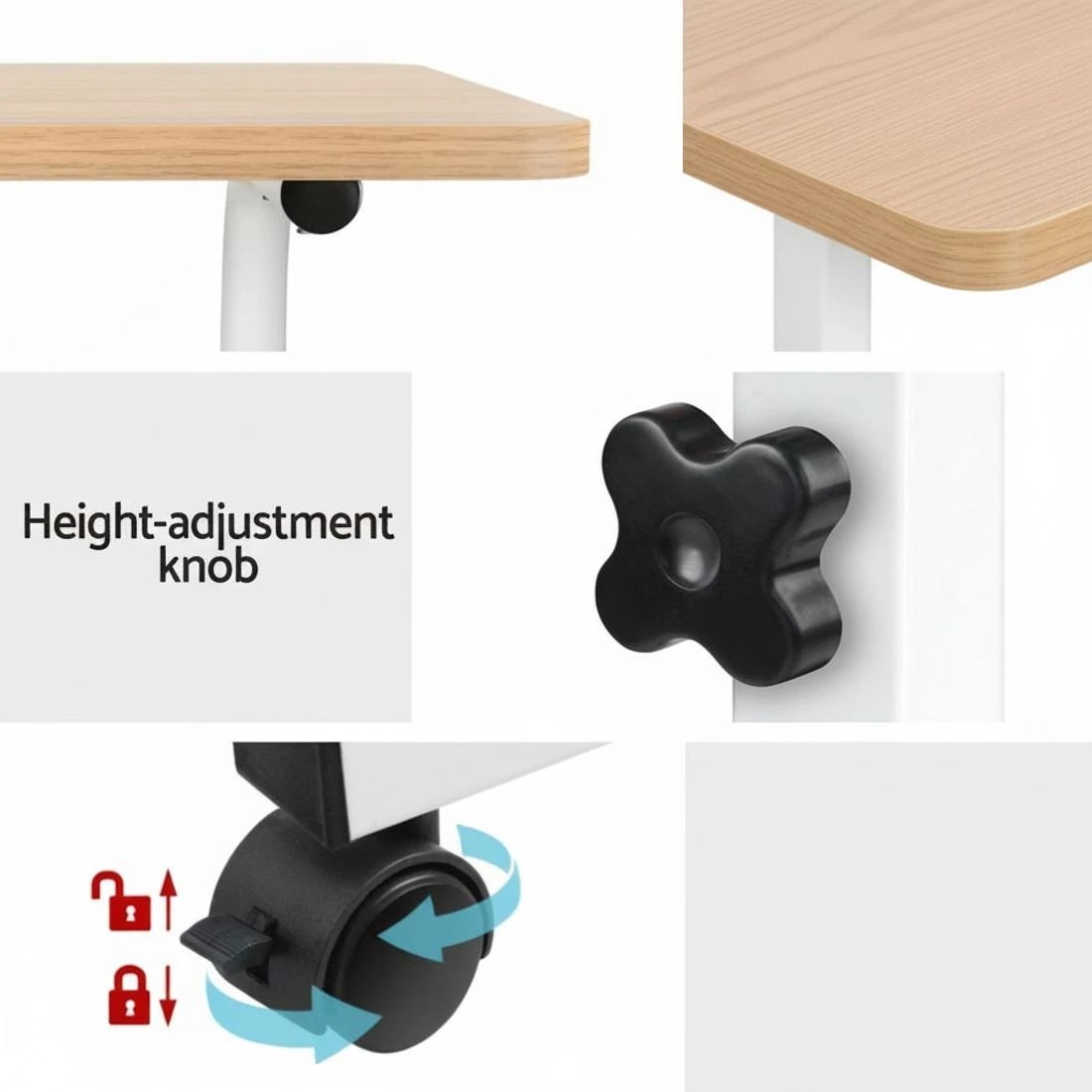 7 Artiss Laptop Desk Table Adjustable 60cm Height Ergonomic Home Office Compact Easy Assembly Lockable Wheels - Brown, 7 of 10