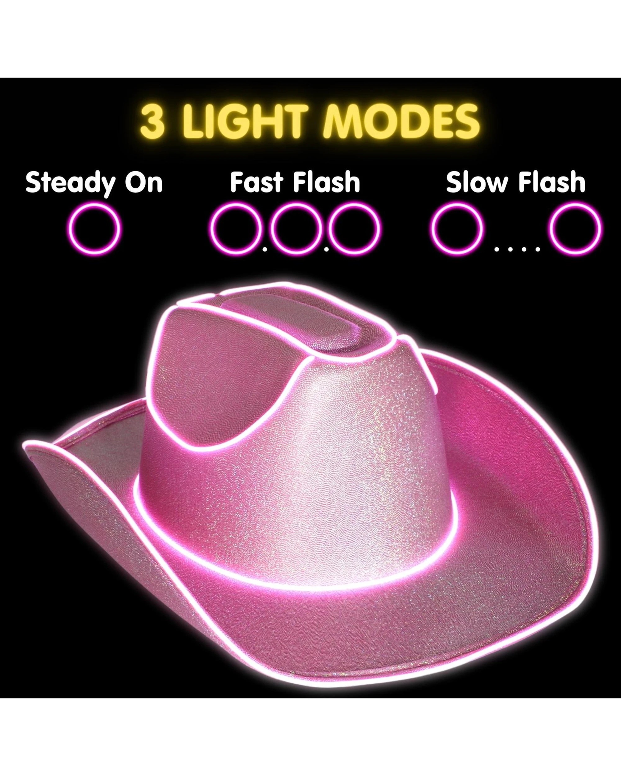 2 Party Planet Light Up Pink Adult Cowboy Hat - Pink, 2 of 2