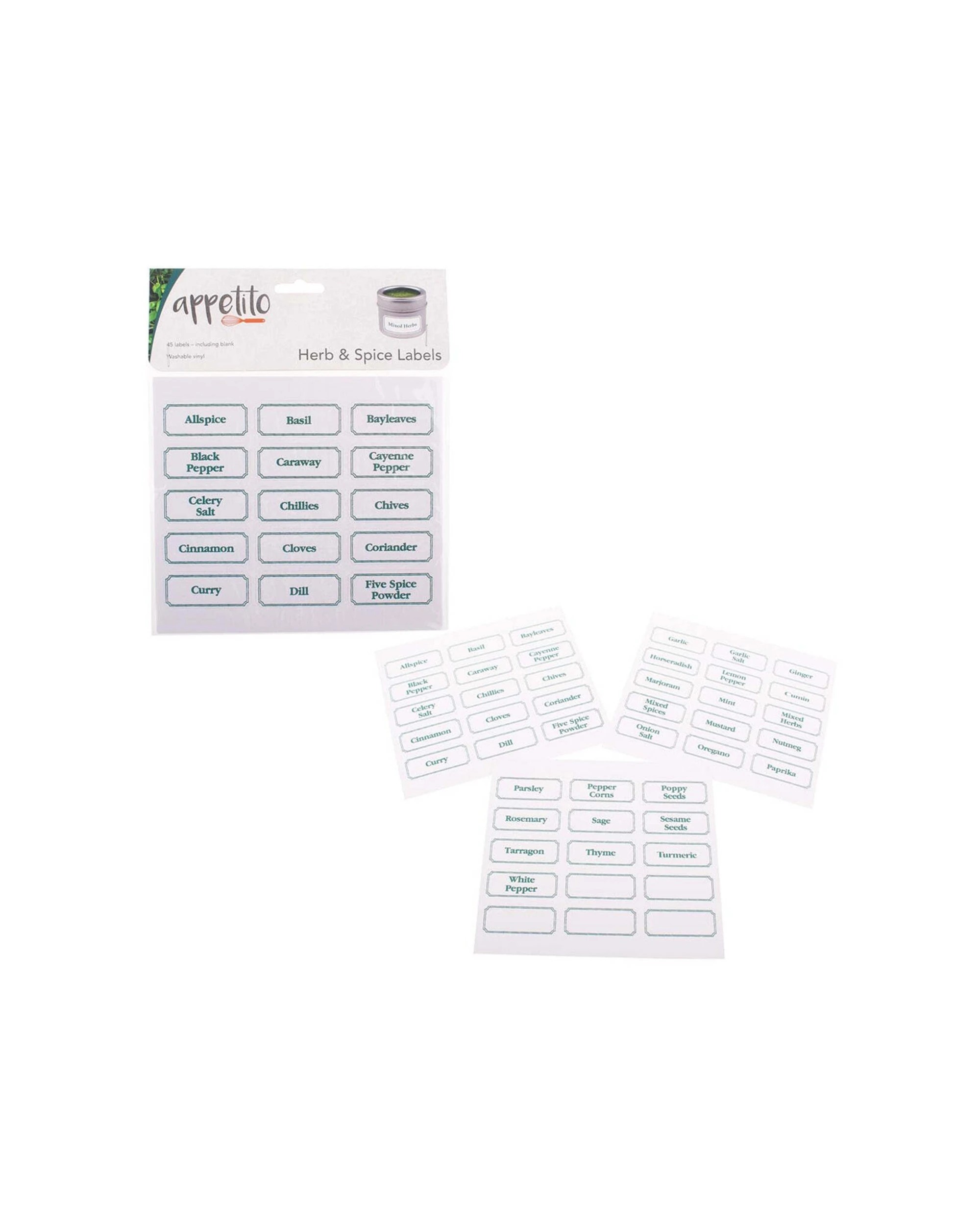 1 Appetito 45pc Herb And Spice Labels Kitchen Container Stickers Set - White, 1 of 1
