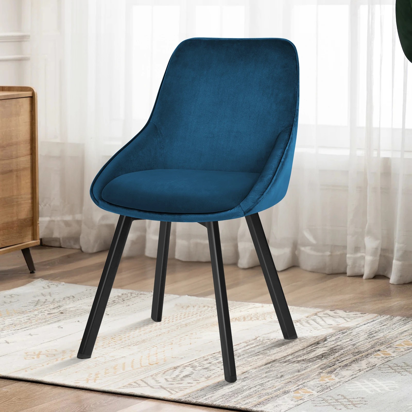 6 Alfordson 4x Dining Chairs Accent Kitchen Swivel Lounge Padded Seat Velvet - Blue, 6 of 8