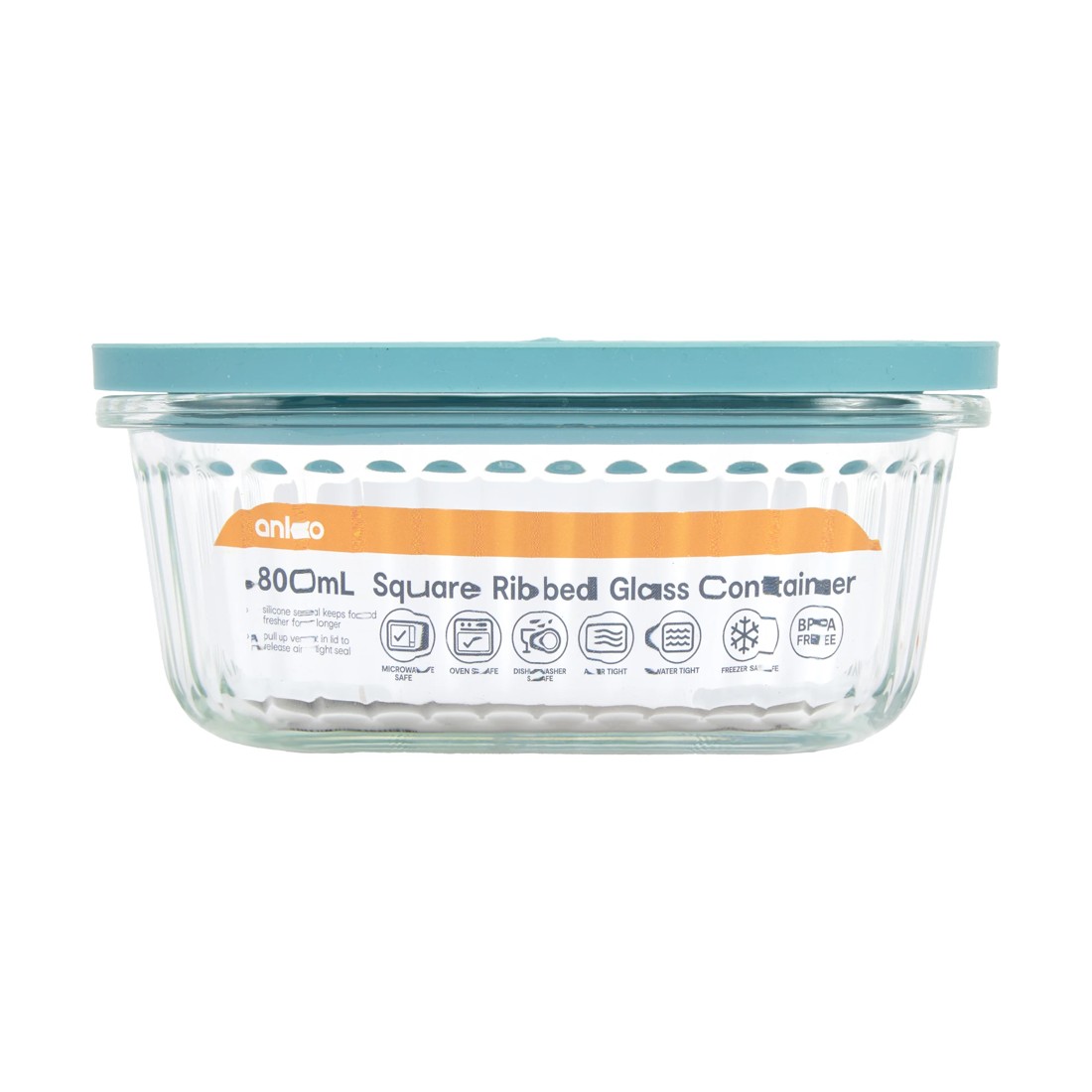 4 800ml Square Ribbed Glass Container, 4 of 4