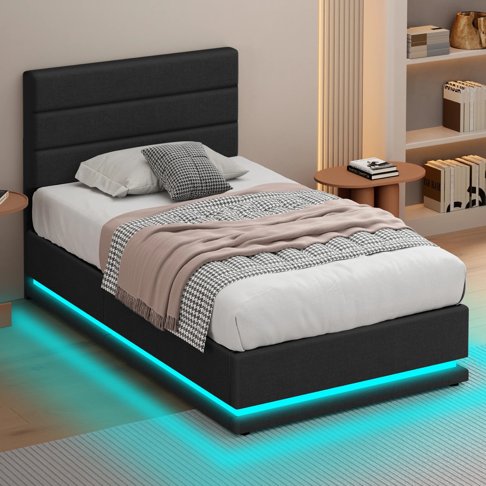 8 Alfordson Bed Frame King Single Platform RGB LED Gas Lift Storage Base - Charcoal, 8 of 10