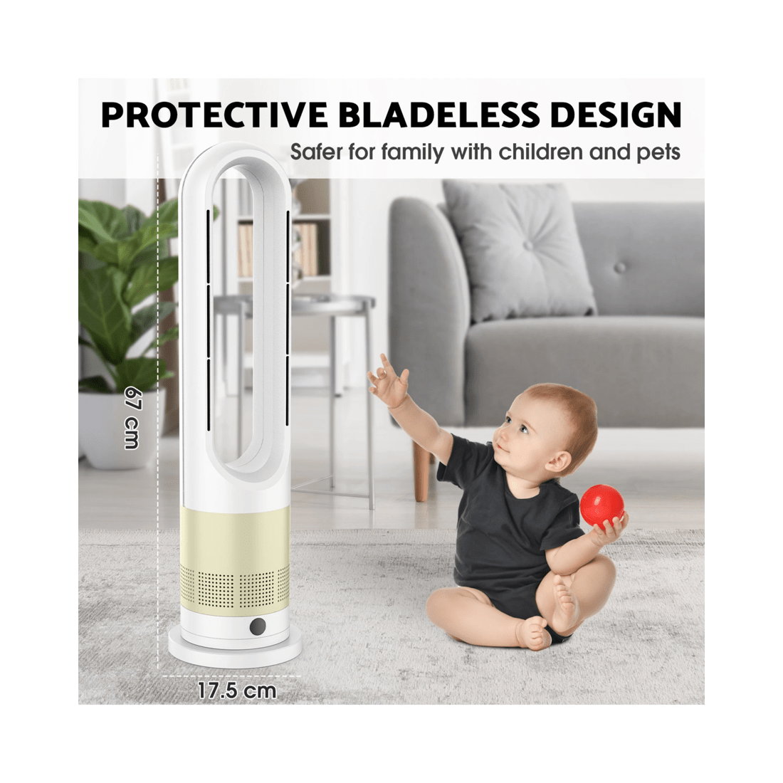 3 Advwin Bladeless Tower Fan, 2 In 1 Electric Fan Heater With 8 Speeds, Portable Oscillation Fan For Room Bedroom Office, 3 of 7