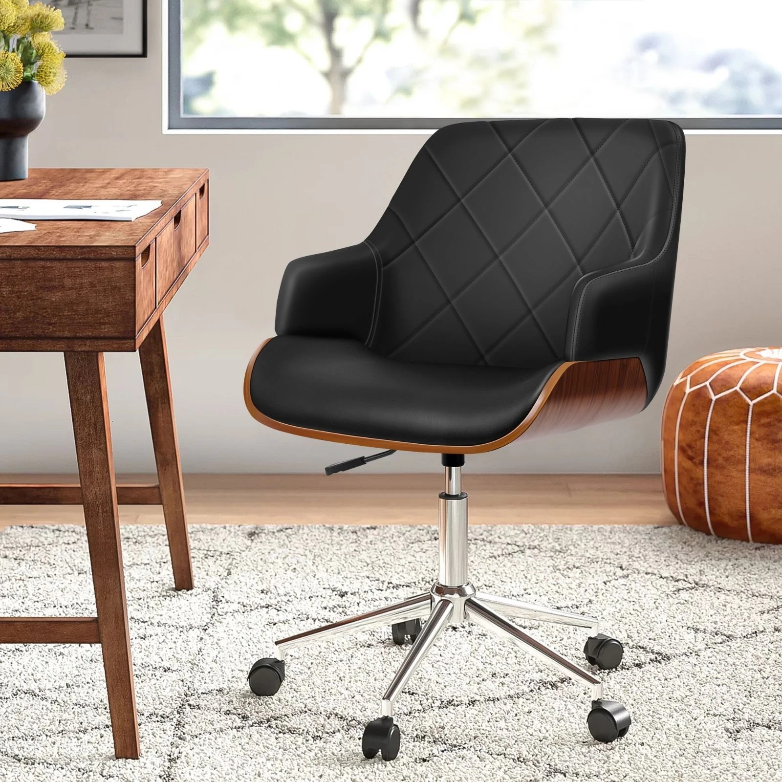 3 Alfordson Wooden Office Chair Computer Chairs Executive Seat Leather - Black, 3 of 10