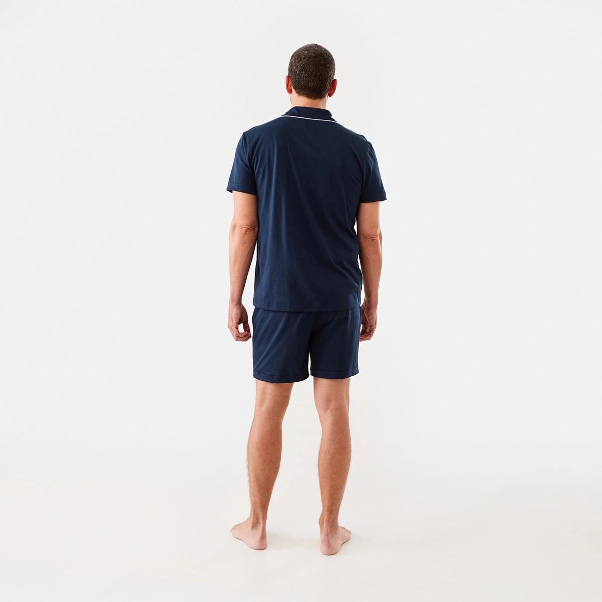 3 Short Sleeve Knit Button Through Pyjama Set Navy, 3 of 8