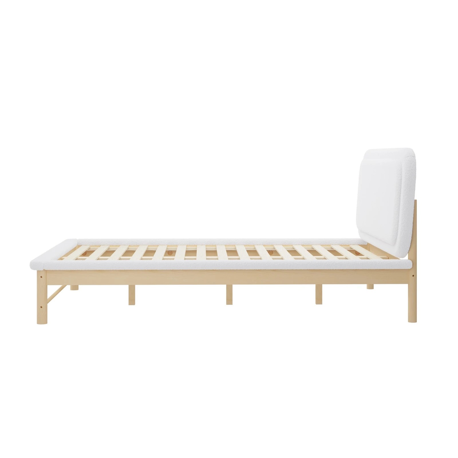 7 Oikiture Wooden Pine Bed Frame with Boucle Upholstery Queen - Beige, 7 of 9