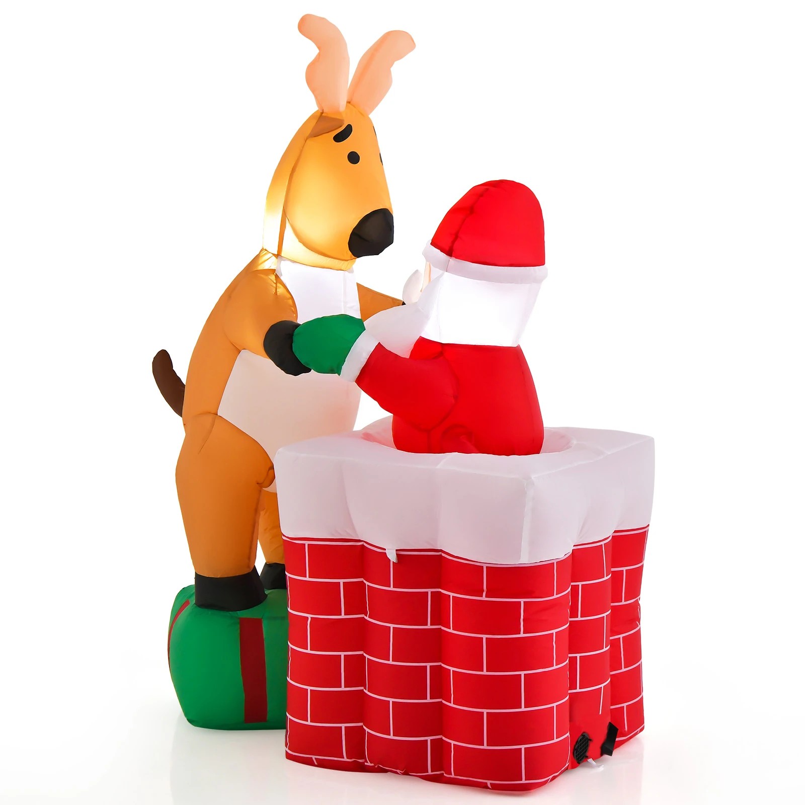 1 Costway Christmas Inflatables LED Decoration Pop up Santa Claus Climbing Chimney & Reindeer Xmas Gift - Red, 1 of 2