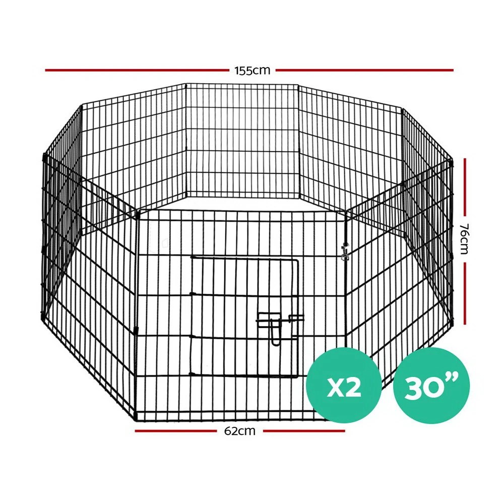 2 i.Pet 2x30" 8 Panel Dog Playpen Pet Fence Exercise Cage Enclosure Play Pen - Black, 2 of 6