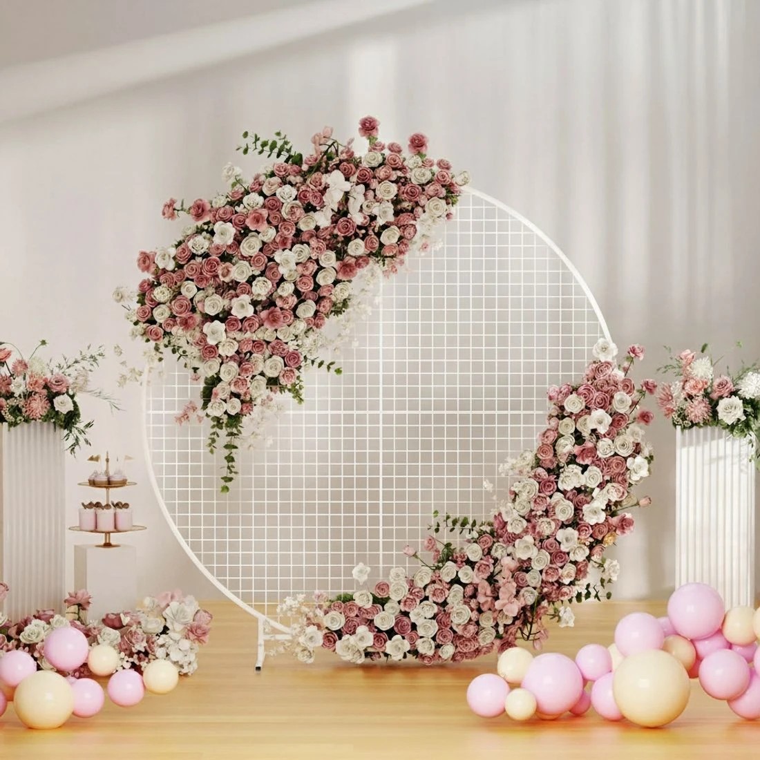2 2M Round Backdrop Stand Wedding Background Decoration Party Flower Balloon - White, 2 of 4
