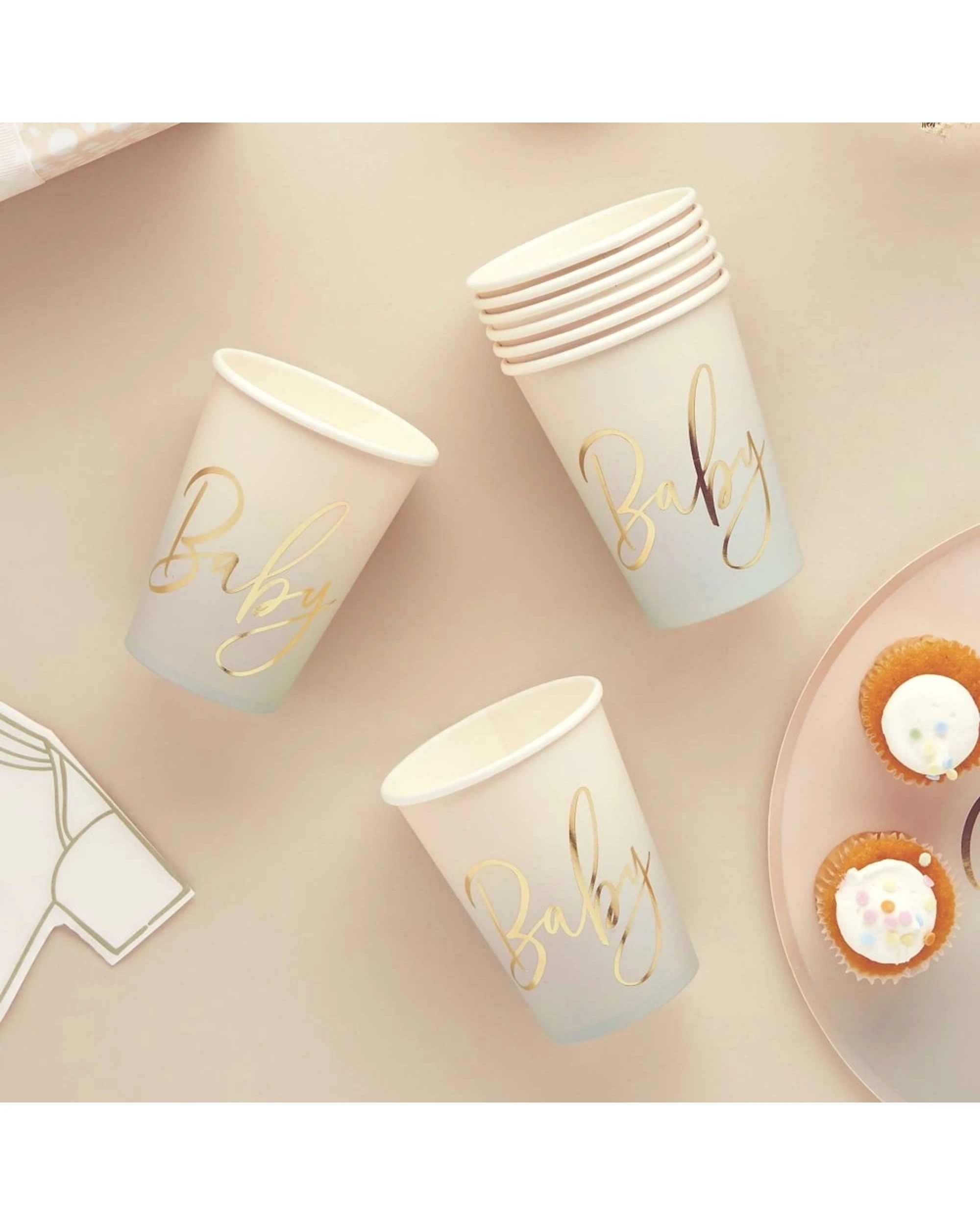 2 Anagram 10pc Baby Shower Paper Cups Set Party Tableware Decoration 250ml - Beige, 2 of 2