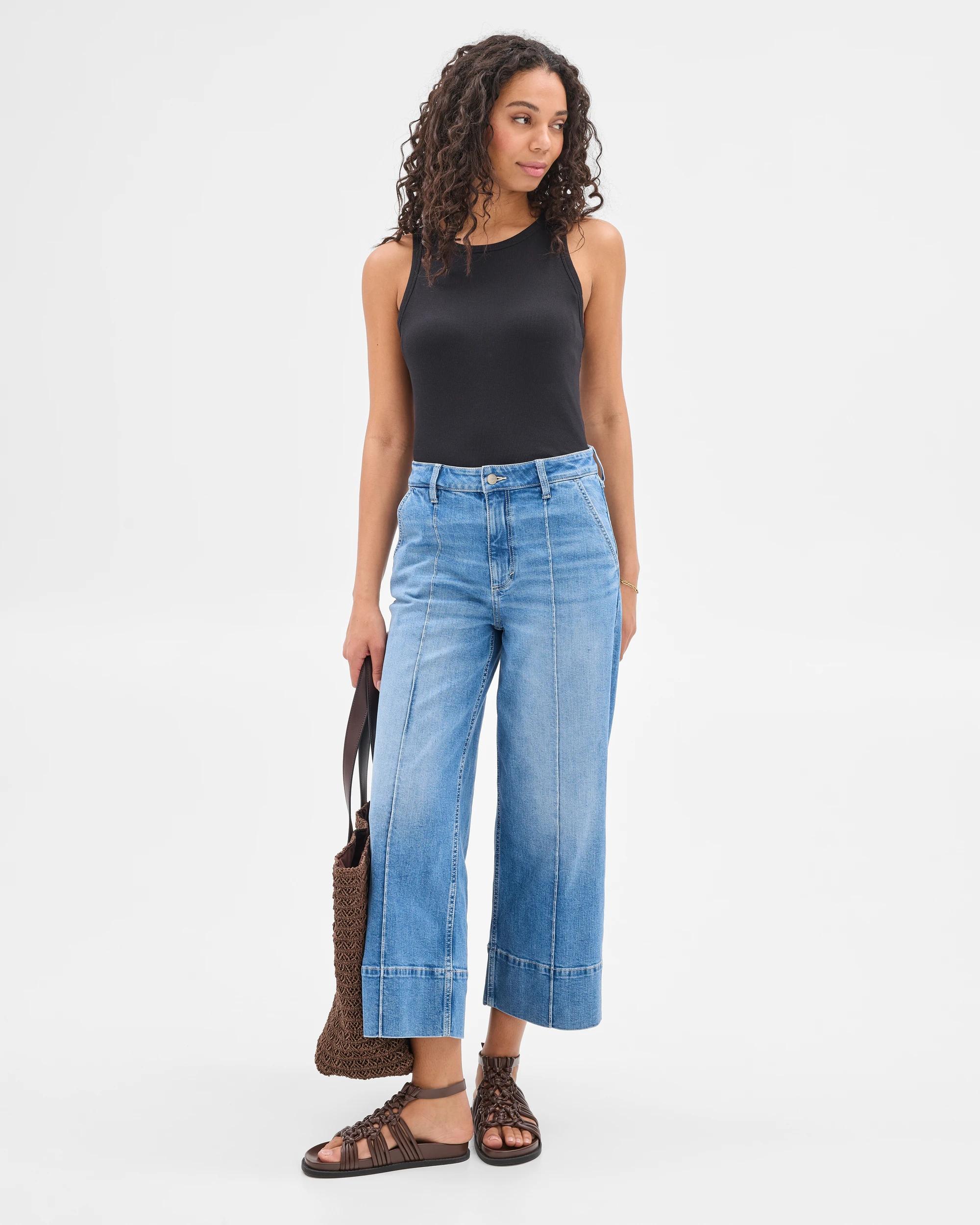 1 Target High Rise Crop Length Wide Leg Denim Jeans - Kelsey TINTED TEAL, 1 of 7