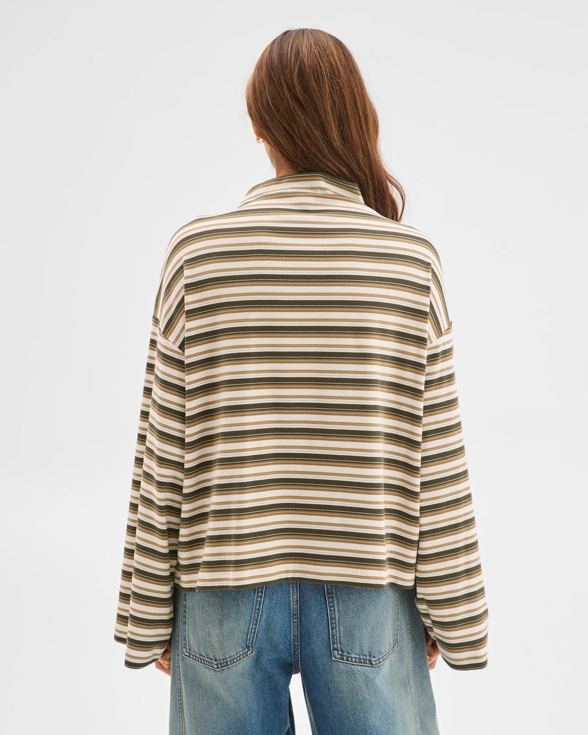 6 Lily Loves Australian Cotton High Neck Long Sleeve T-Shirt GREEN STRIPE, 6 of 6