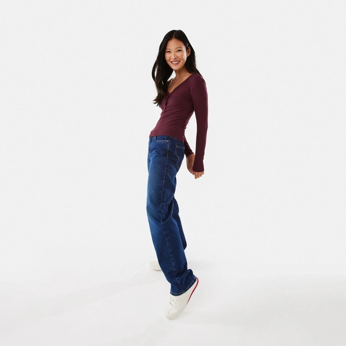 3 Long Sleeve Rib Henley Top Burgundy, 3 of 6