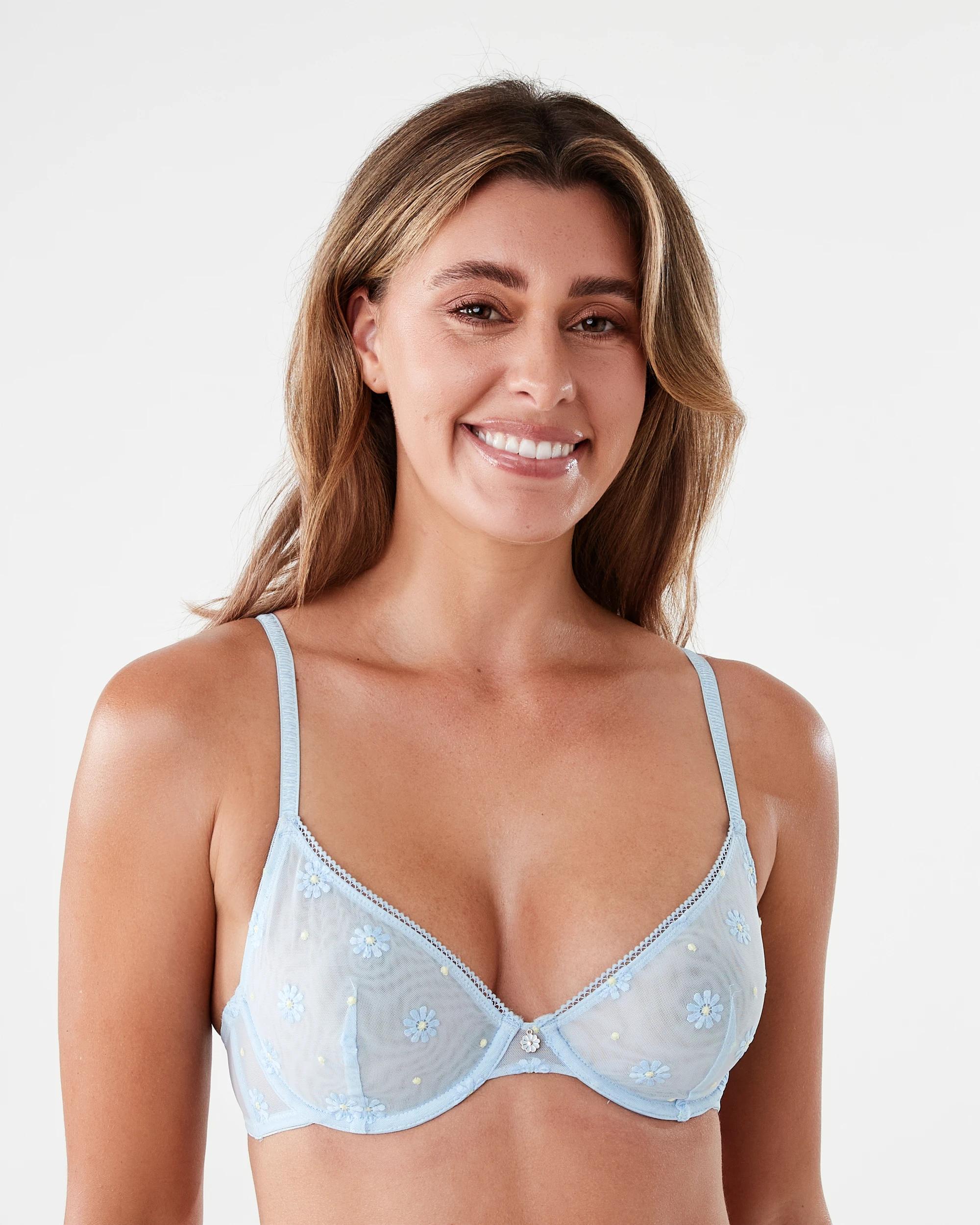 1 Co-ordinated Embroidered Mesh Soft Cup Bra Cebu Blue