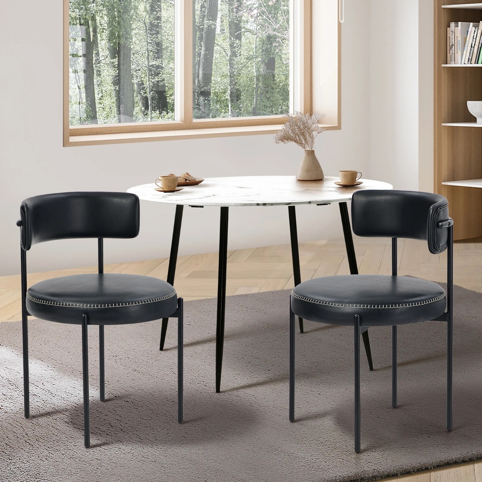 3 Oikiture 2x Dining Chair Round Kitchen Lounge Seats PU Leather - Black, 3 of 9