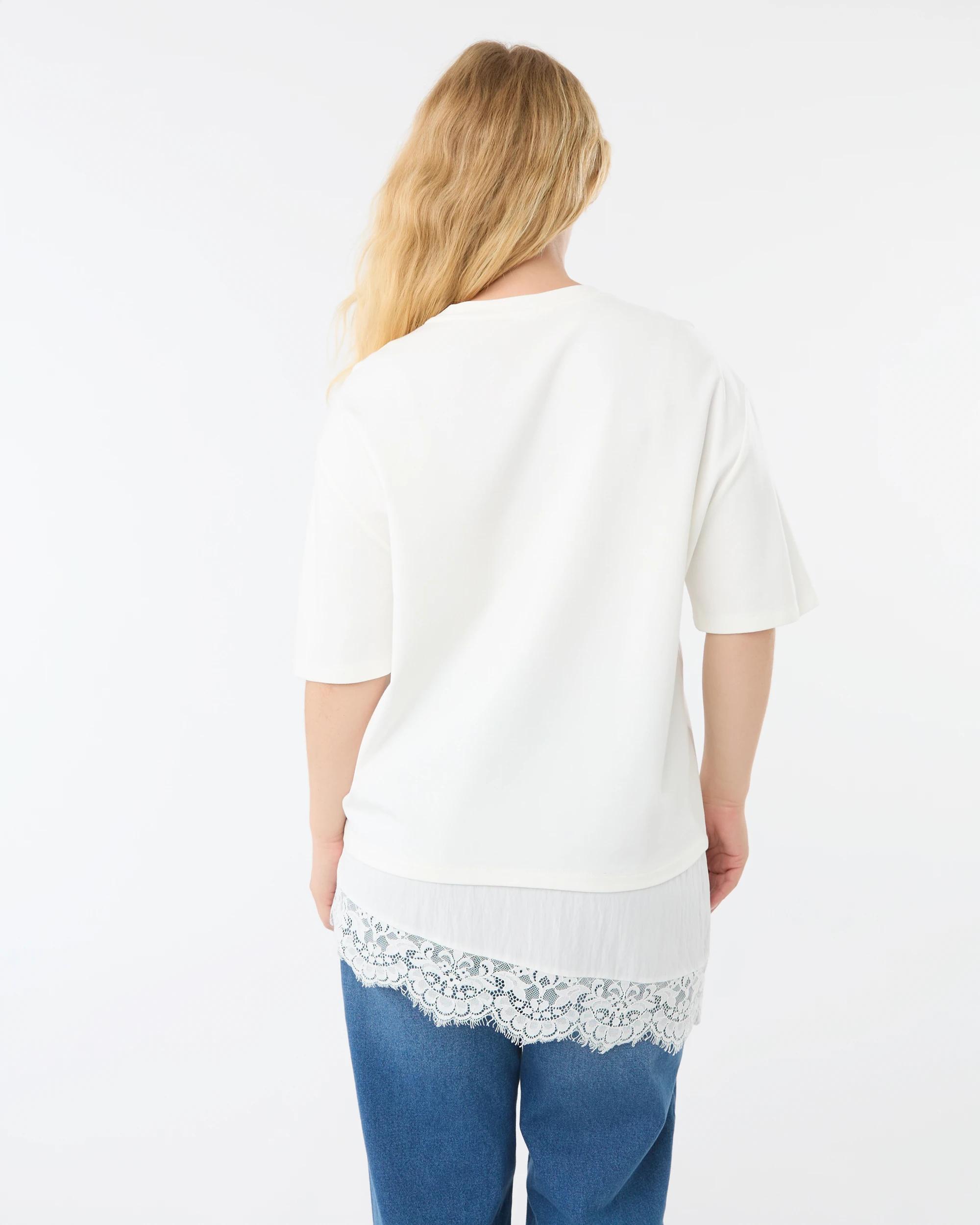 6 Short Sleeve Elevated Lace Trim T-shirt White, 6 of 6