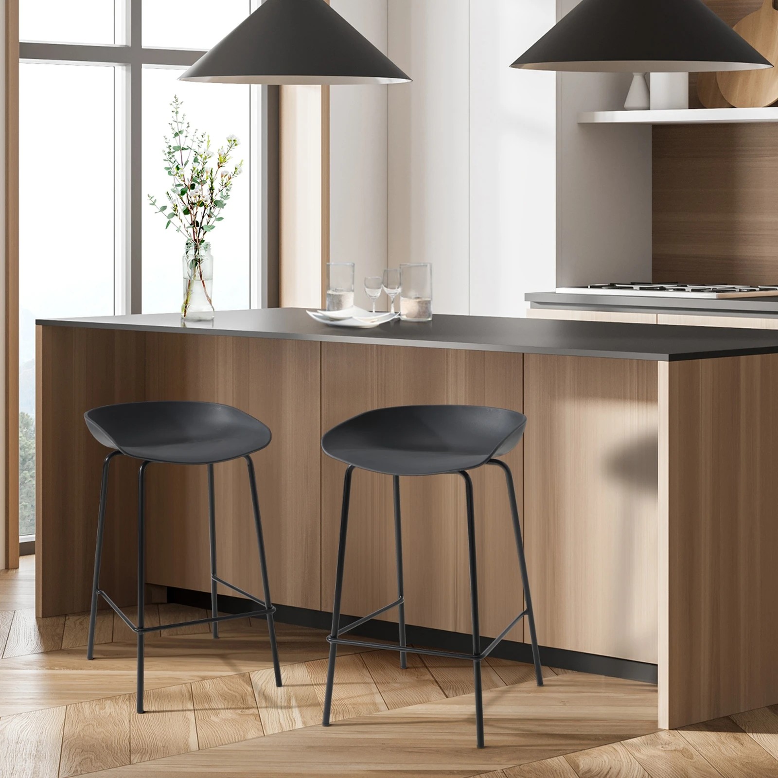 4 Oikiture Set Of 4 Kitchen Bar Stools Stool Dinning Counter Chairs Metal
 - Black, 4 of 10