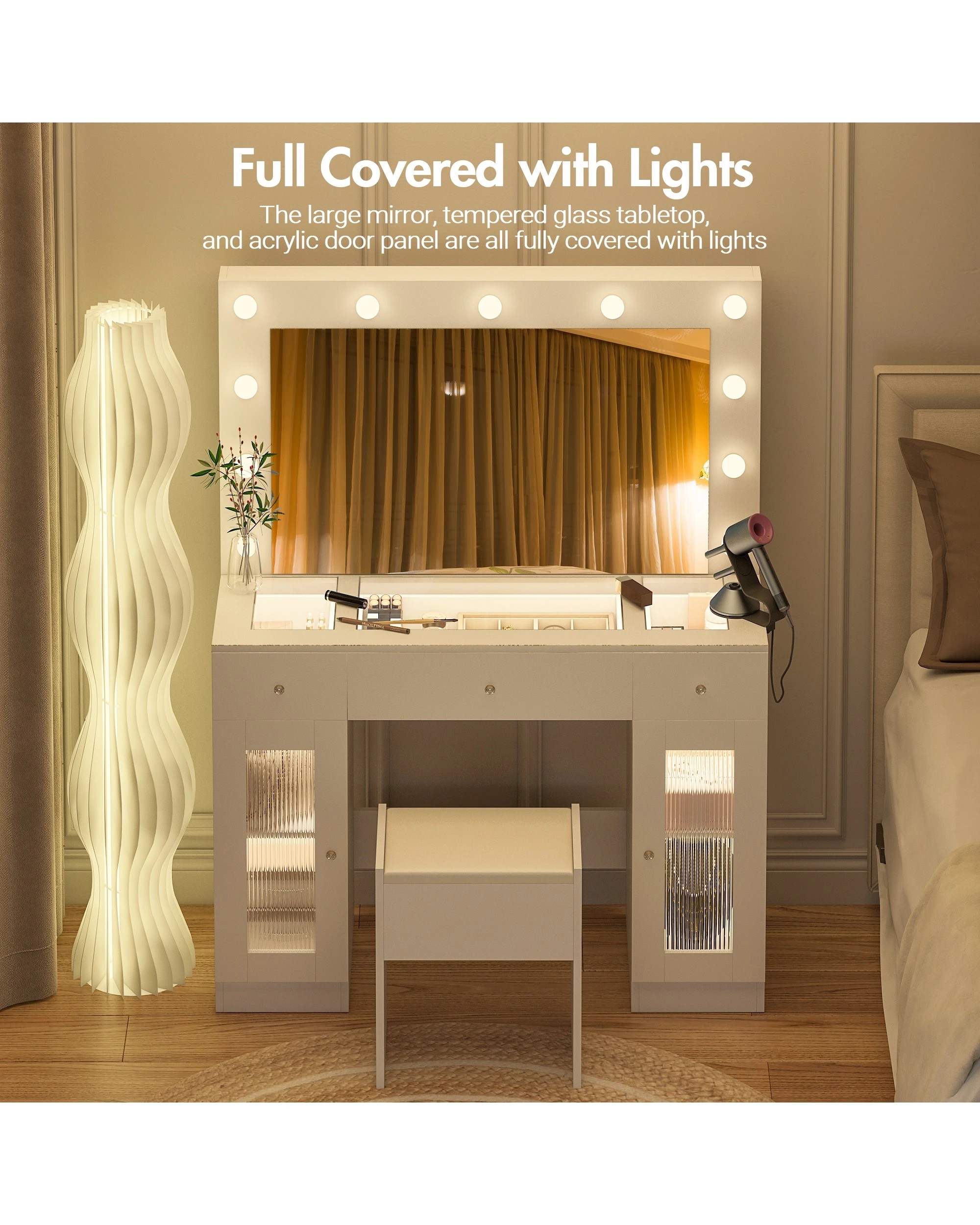 3 Advwin Dressing Table Set with Mirror Glass Top Power Outlet, 3 of 10