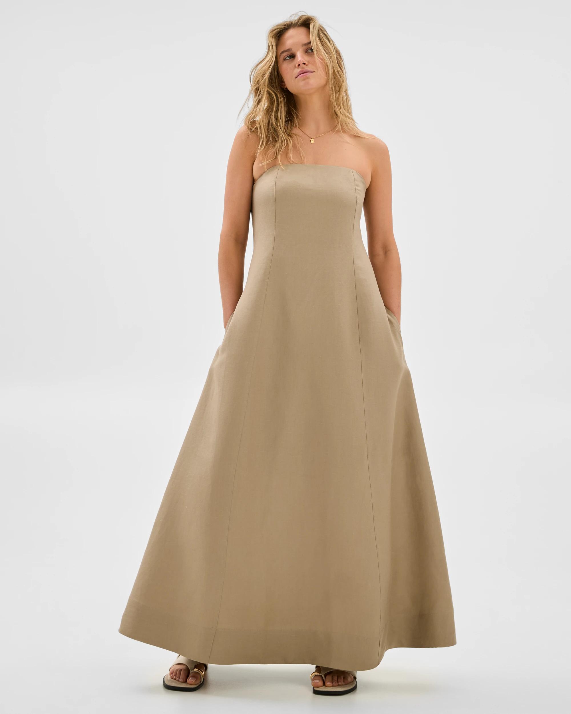 4 Lily Loves European Linen Blend Strapless Maxi Dress DRIFTWOOD, 4 of 7