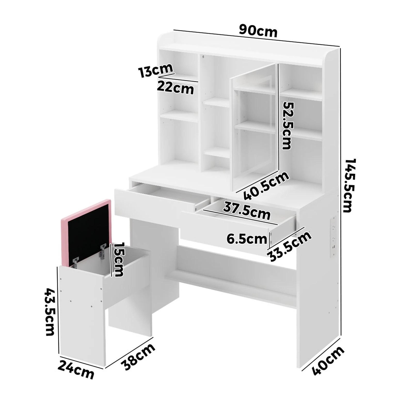 Oikiture Dressing Table Set Touch Control LED Mirror with Charging ...