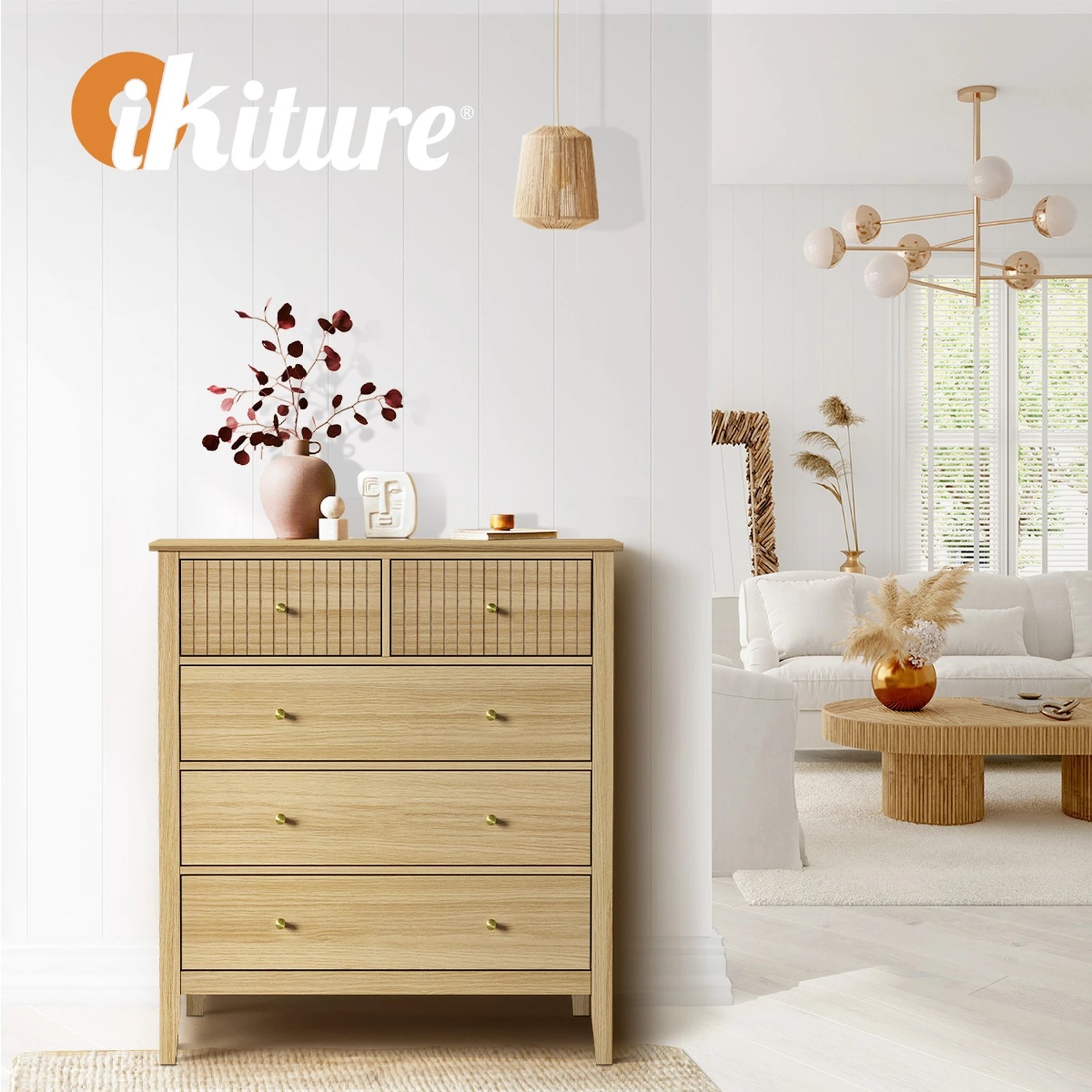 5 Oikiture 5 Chest Of Drawers Dresser Storage Cabinet Tallboy
 - Natural, 5 of 10